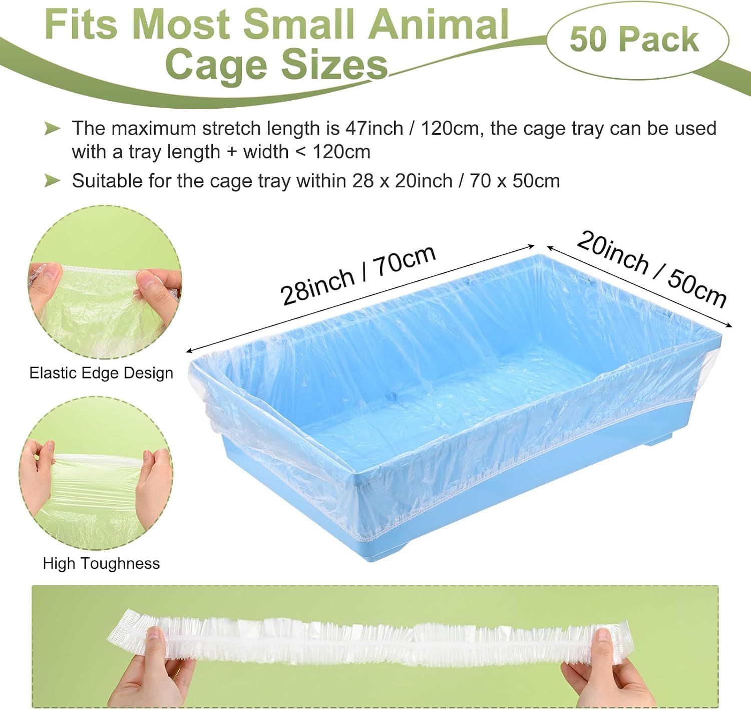 M METERXITY 50-Pcs Disposable Cage Liners, Clear Plastic Universal Toilet Film for Bunny Guinea Pig Bird Hamster Small Animals, Quick Cleanup Cage Liner Bag Tray Accessories(28" x 20")