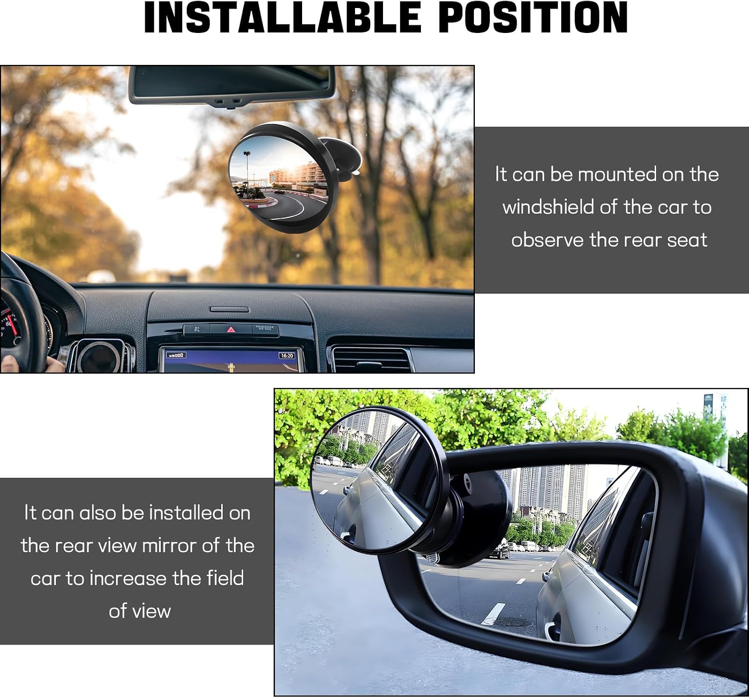 Baby Car Mirror, Auto Rear Facing Mirrors with Suction Cup, 360° Adjustable Wide Angle Convex Rear View Mirrors, Safety Backseat Babies Mirror, Universal Car Interior Accessories