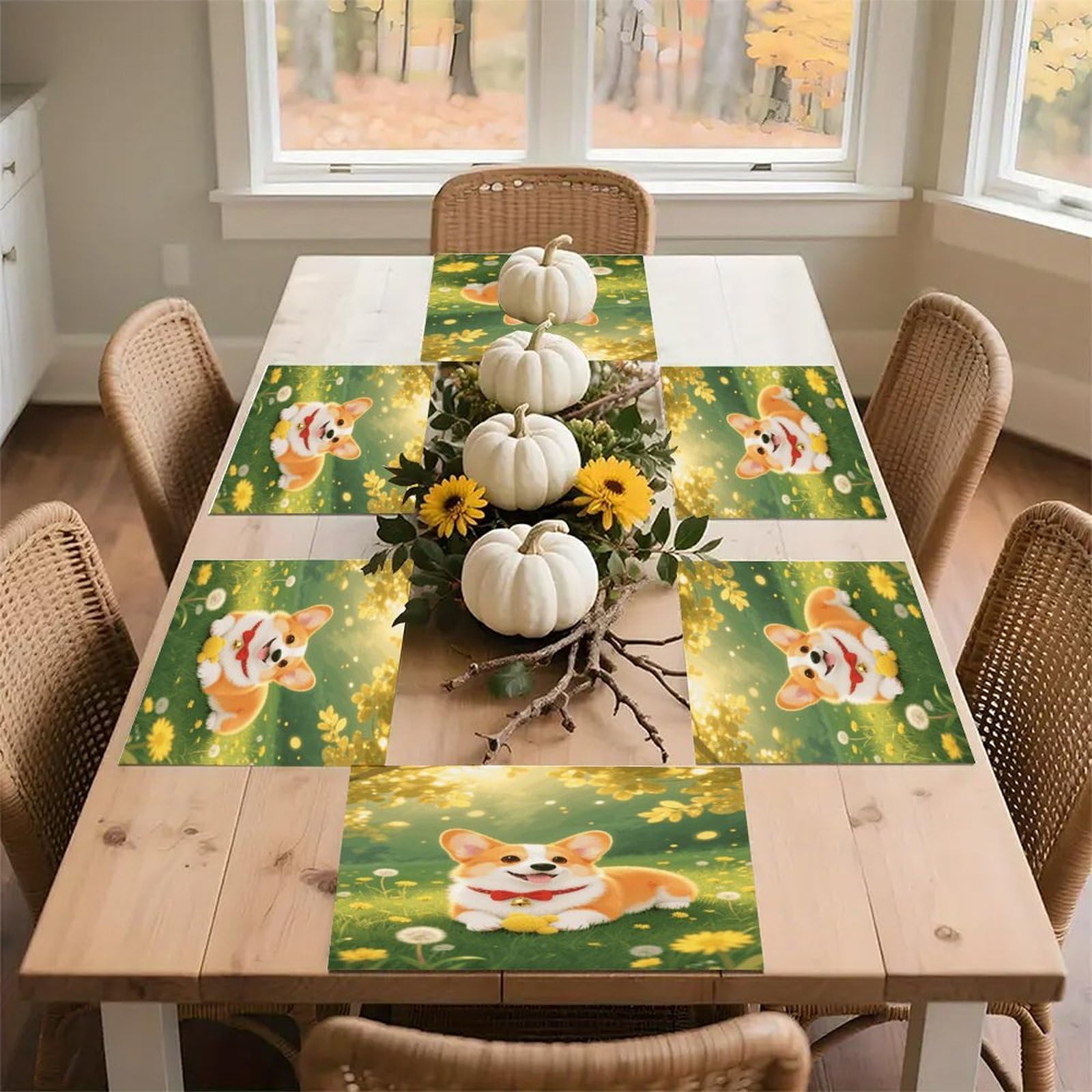 Corgi Placemats Heat Resistant Non-Slip Place Mats Washable Wipeable Table Mat Kitchen Dining Table Decoration Placemats Indoor Outdoor Place Mats 17.7’’×11.8’’