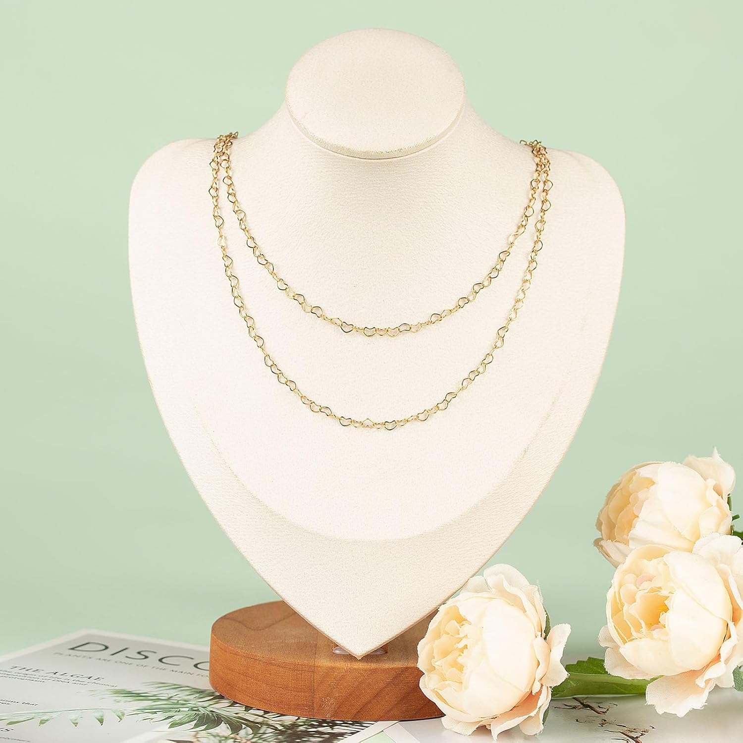 UMAOKANG 5 Meters Gold Plated Stainless Steel Chain for Jewelry Making Hollow Heart Chain Roll with Jewelry Findings