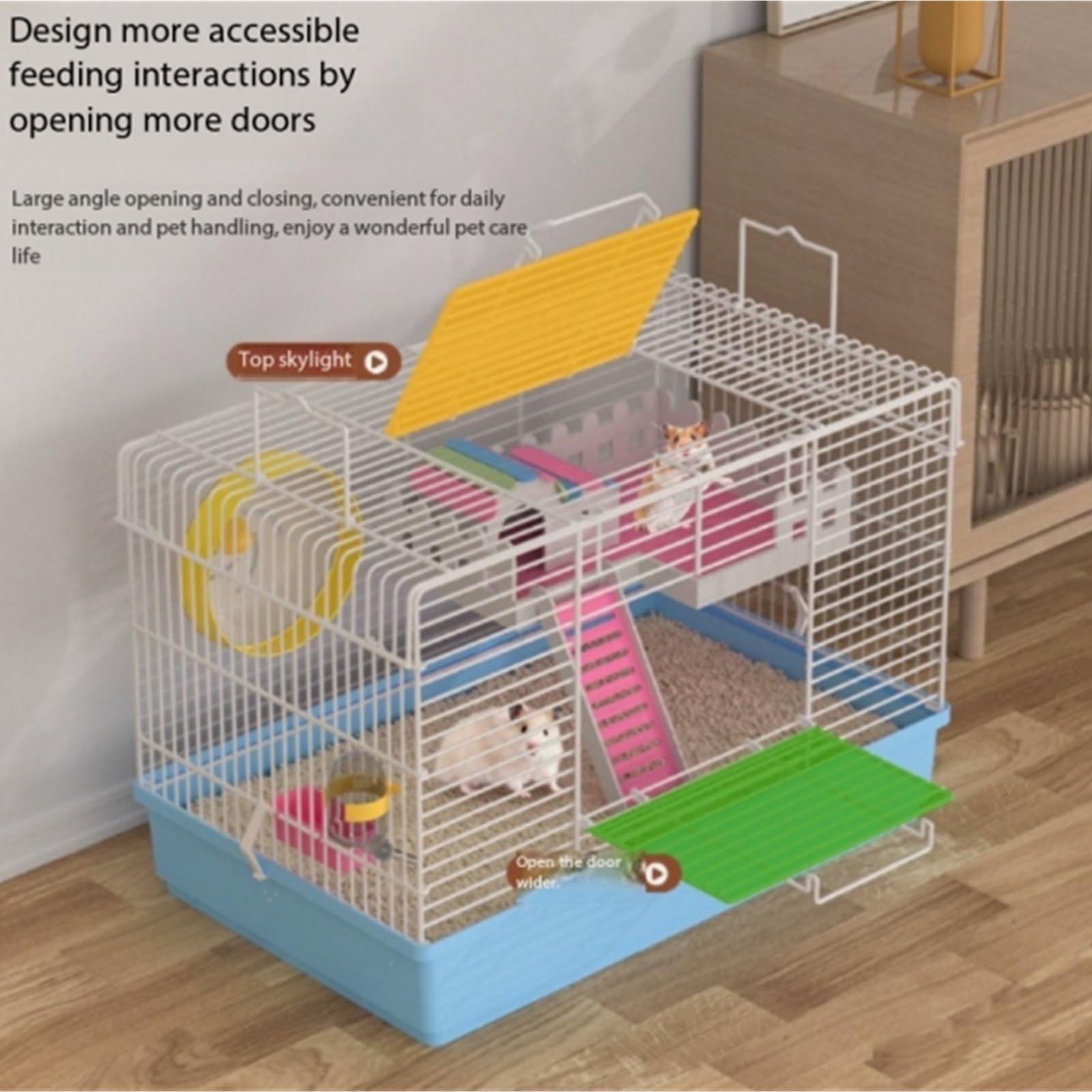 Cage à Hamsters Cage à Hamster Domestique cryptée Transparente en métal Plateau surélevé(Blue)
