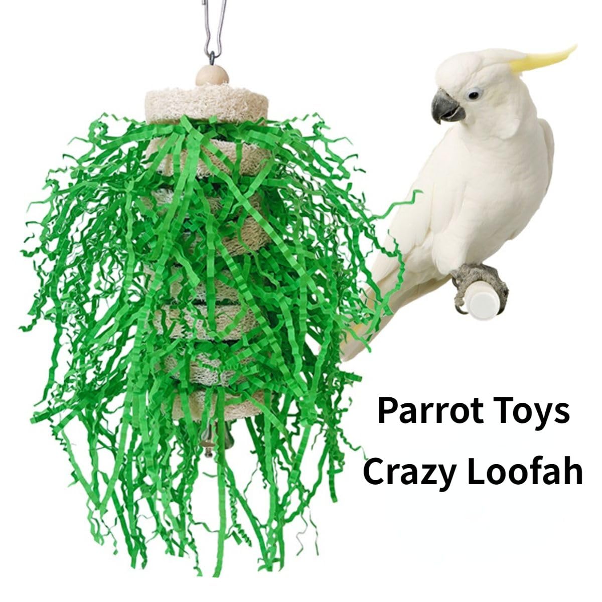 Bird Toys Parrots Parakeet Loofah Chewing and Shredding Toy – Foraging Hanging and Enrichment Cage Accessories for Lovebirds Cockatiels Conures African Greys Cockatoo (Yellow) - image 4