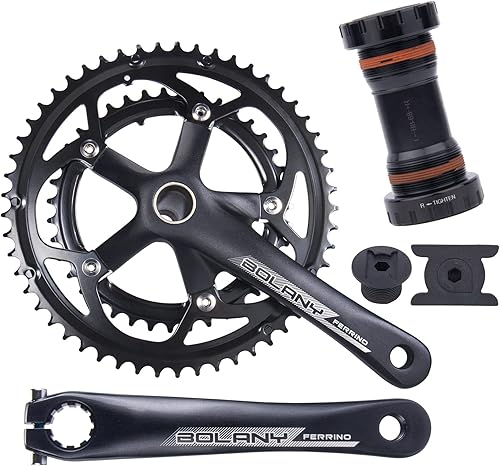 BOLANY Juego de bielas de bicicleta de 6.693 in hueco integrado de doble velocidad plato redondo 130BCD 8S/9S apto para bicicleta de carretera con