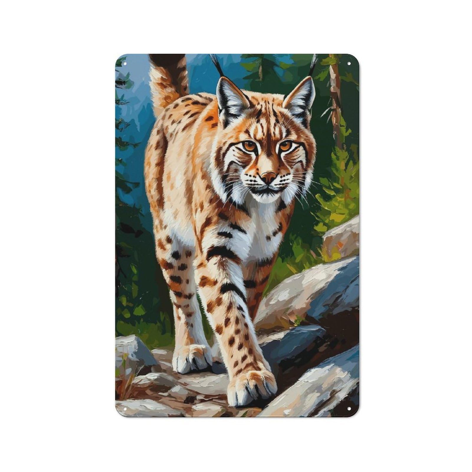 Junmoney Lynx Portrait In Forest Country Metal Wall Decor 30X20cm, Country Metal Sign For Kitchen, Cottage, Porch Or Garden Room