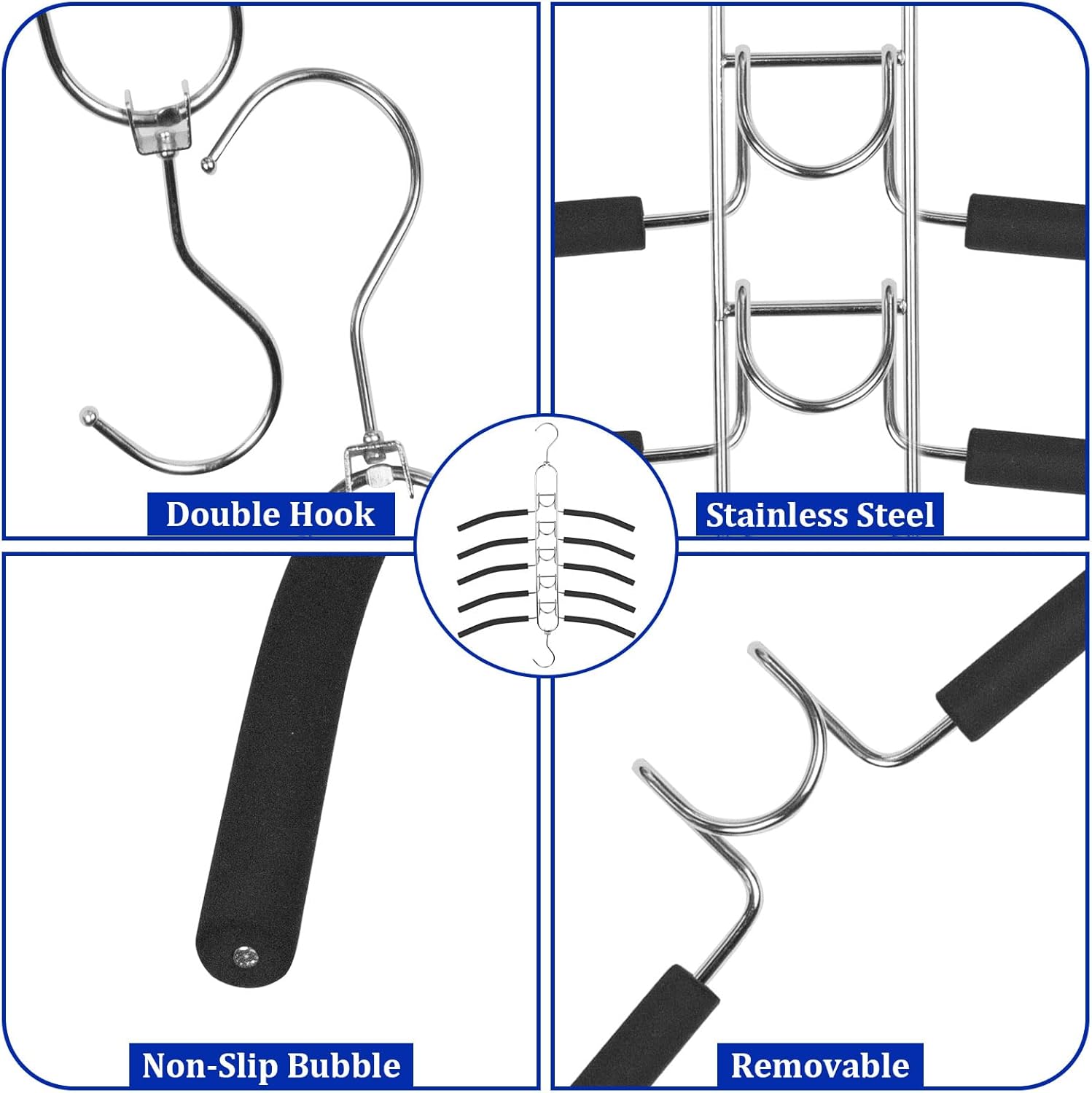 4 Pack 5-in-1 Anti Slip Stainless Metal Clothes Hange,Space Saving Thin Shirt Hangers,Multi Layers Magic Sweater Hanger,Used for Wardrobe Organizer or Vacation and Business Trips