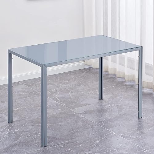 Miniatura 17 de Mesa de comedor de cristal de 51.2 pulgadas para 6 personas, mesa de cocina rectangular negra con tapa de vidrio templado y patas de metal Negro
