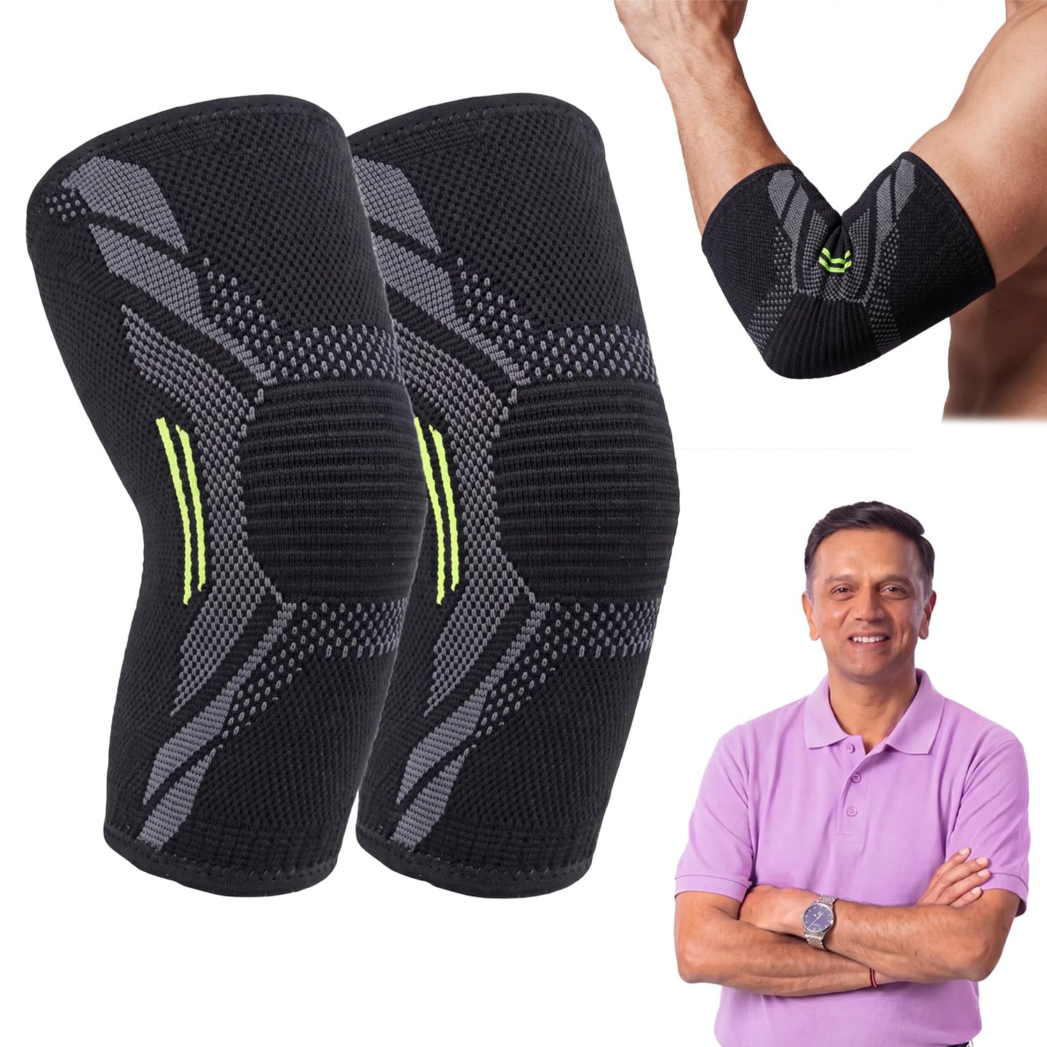 Careforce Elbow Support For Men & Women, Compression Elbow Sleeve, Elbow Brace for men, Ideal For Gym, Weightlifting, Badminton, Cricket, Tennis, Training & Injury Prevention - Black - M (Pair) (CFElbowSleeveM)