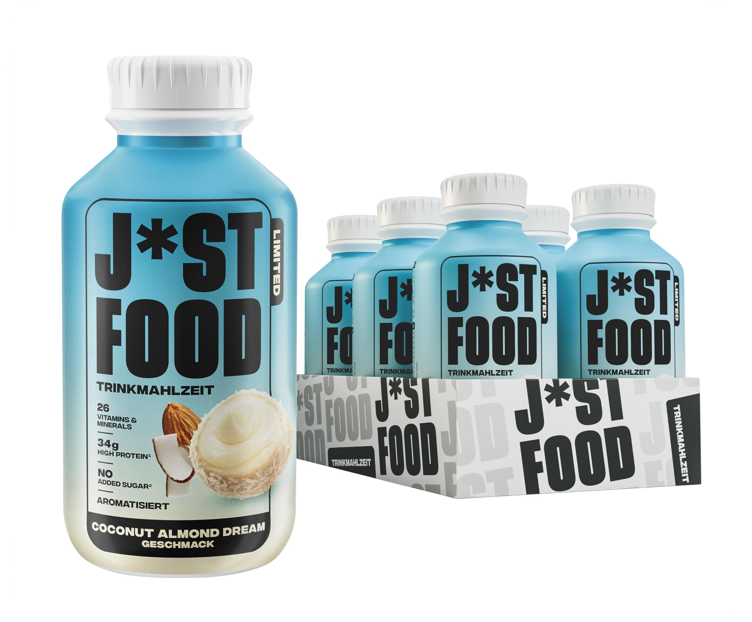 J*ST FOOD Coconut Almond Dream Trinkmahlzeit – 6×500ml – 34g Protein, 26 Vitamine & Mineralstoffe, Laktosefrei, Ohne Zuckerzusatz, Vollwertige Mahlzeit – Limited Edition