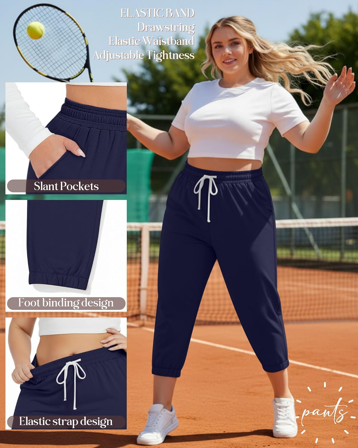 Ficerd 3 Pack Women's Plus Size Capri Sweatpants Cotton Drawstring Joggers Cropped Athletic Lounge Pants with Pockets - Image 6