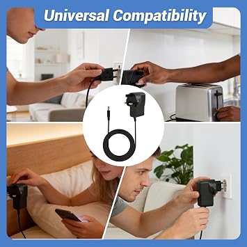 9V 2A Power Supply Adapter, Center Positive Charger Cable 5.5mm 2.1mm, AC 100 240V, 9V DC Power Supply Adapter for Turntable, Record Player, Exercise Bikes, 1m Cable