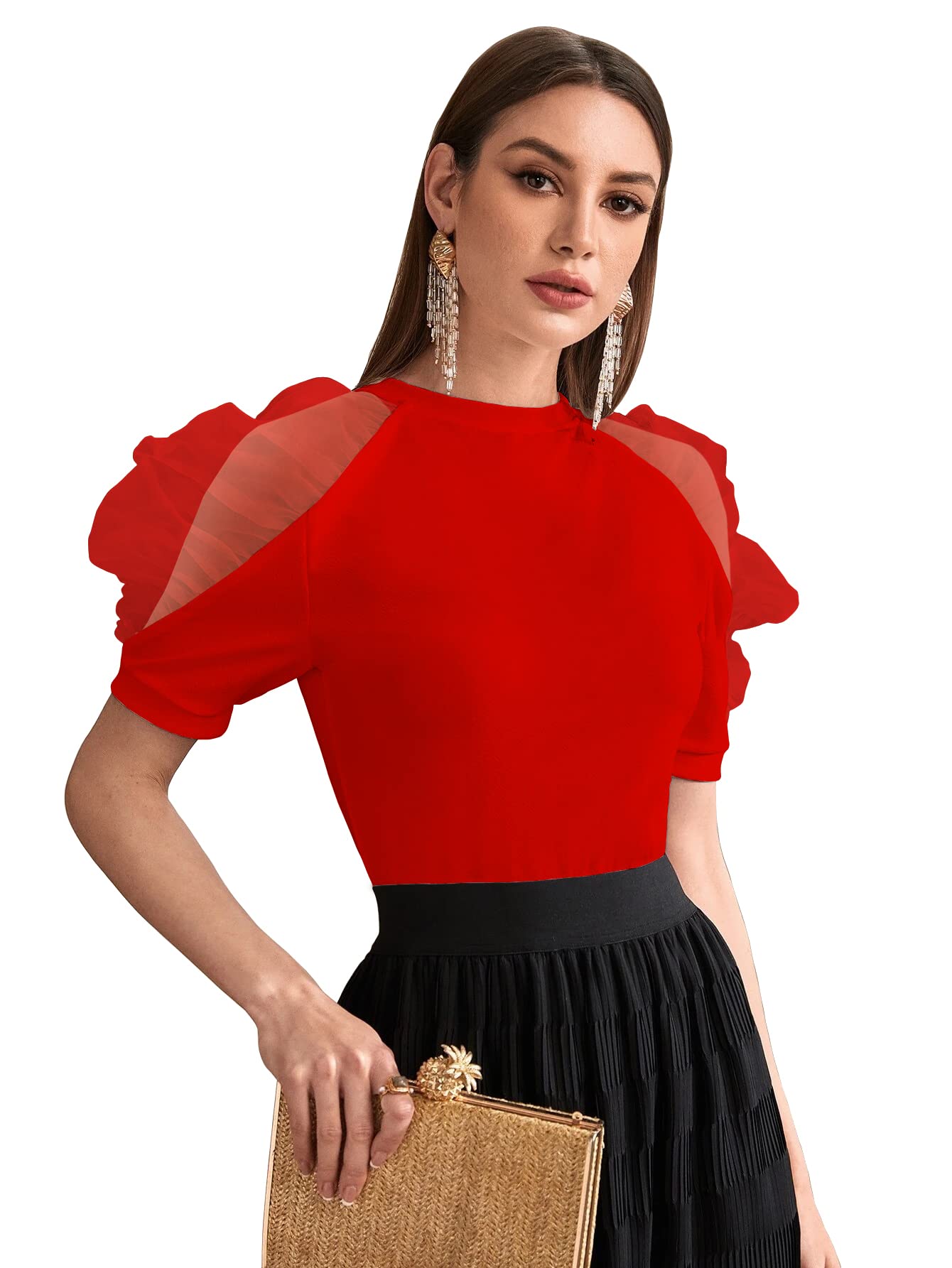 ShasmiCasual Round Neck Sort Sleeves Western Stylish Women's Tops/Tops for Girls (Shree Top 42)