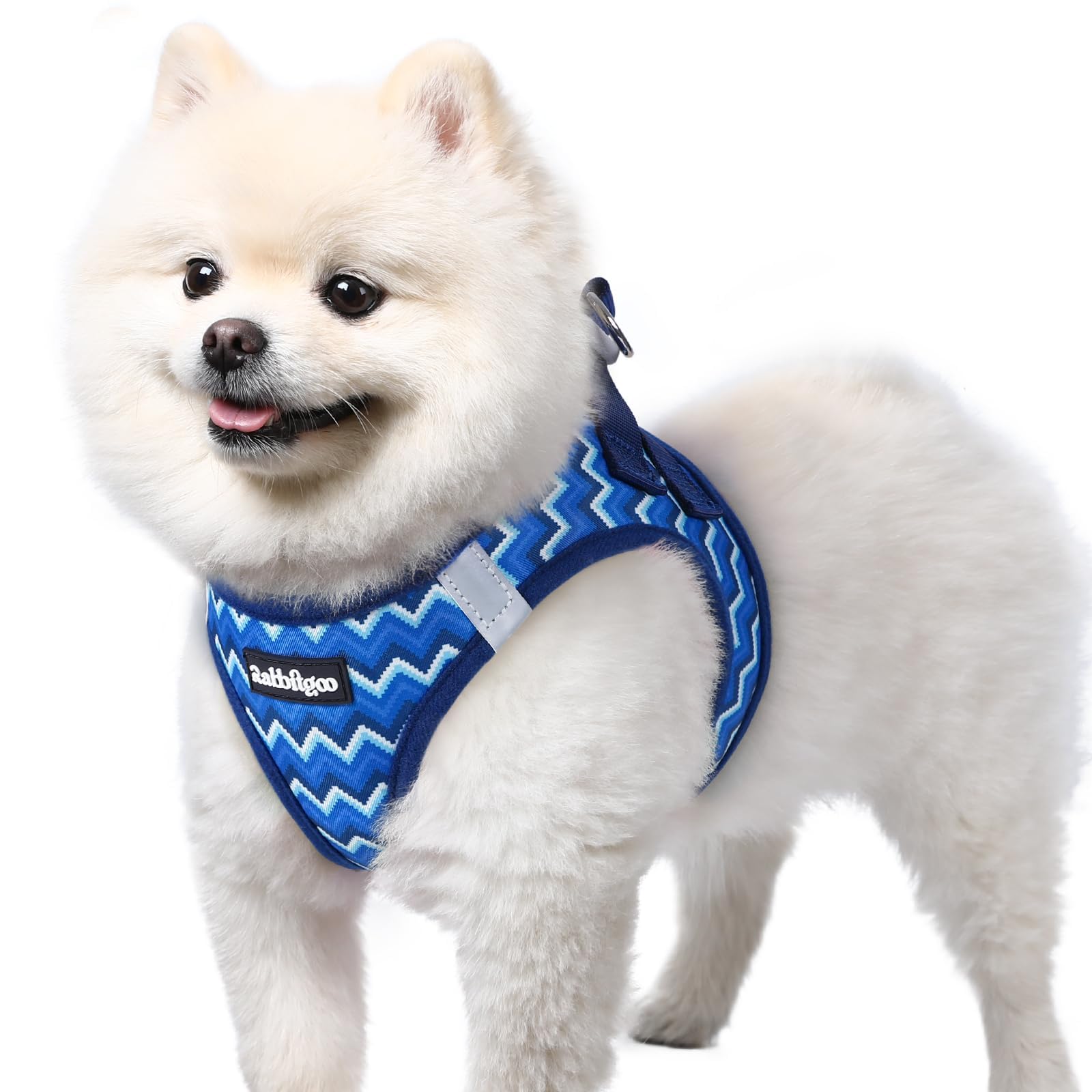 rabbitgoo Dog Harness Small Dog, Step-in Soft Mesh Puppy Harness with Reflective Strips, Lightweight Breathable Pet Vest for Walking Training, Blue Zigzag, S