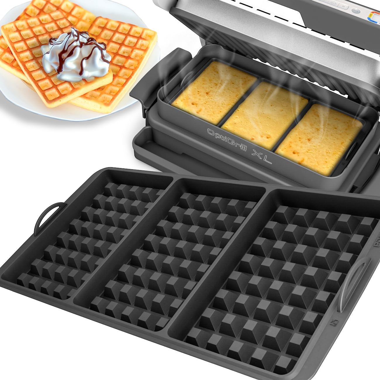 Waffeleinsatz kompatibel mit Tefal OptiGrill XL, 4 in 1, 2 in 1, Elite, Plus +, Elite Plus - Silikoneinsatz für Belgische Waffeln, Zubehör
