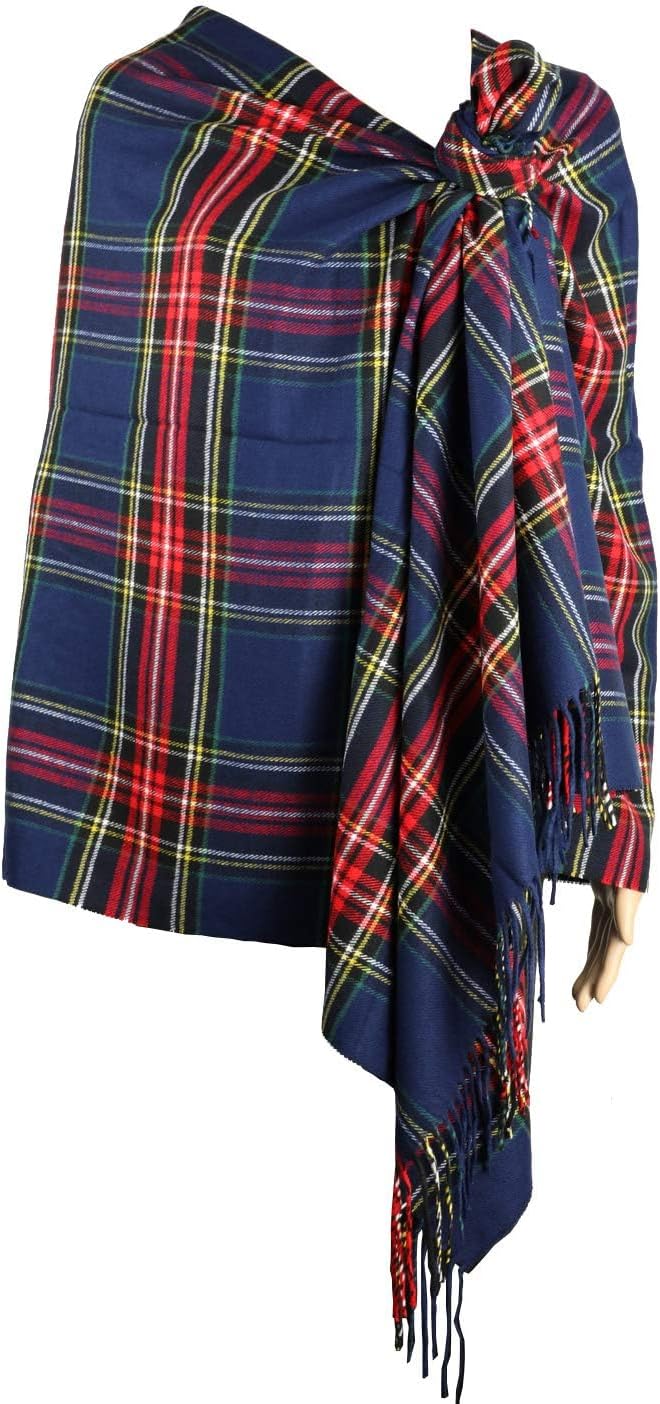 Achillea Oversized Cashmere Feel Scotland Scottish Tartan Plaid Scarf Shawl Wrap Winter Warm 80" x 30" (Red Navy Stewart Tartan)