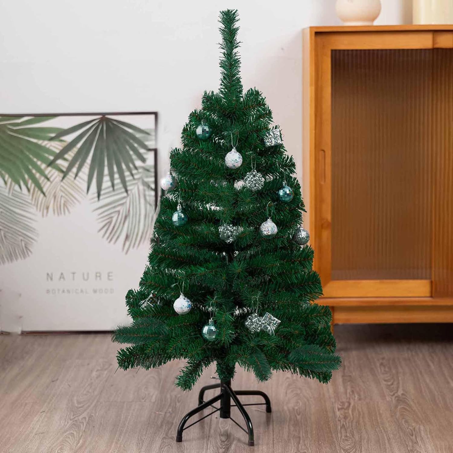 3FT Artificial Christmas Tree Green Tabletop Christmas Tree with Metal Stand Mini Xmas Pine Tree for Party Supplies Indoor Outdoor Holiday Home Decoration(Green)