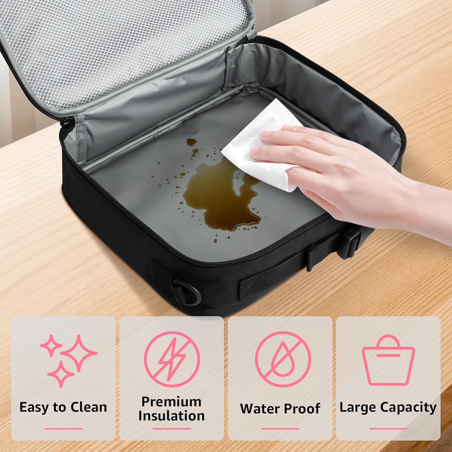 Insulated Lunch Bag lonchera for Teen Girl Boy Kid Bento Box Reusable Large Capacity Portable Waterproof Leakproof with Name Tag to School Office Picnic Travel (1PCS Lunch Bag) (Black)