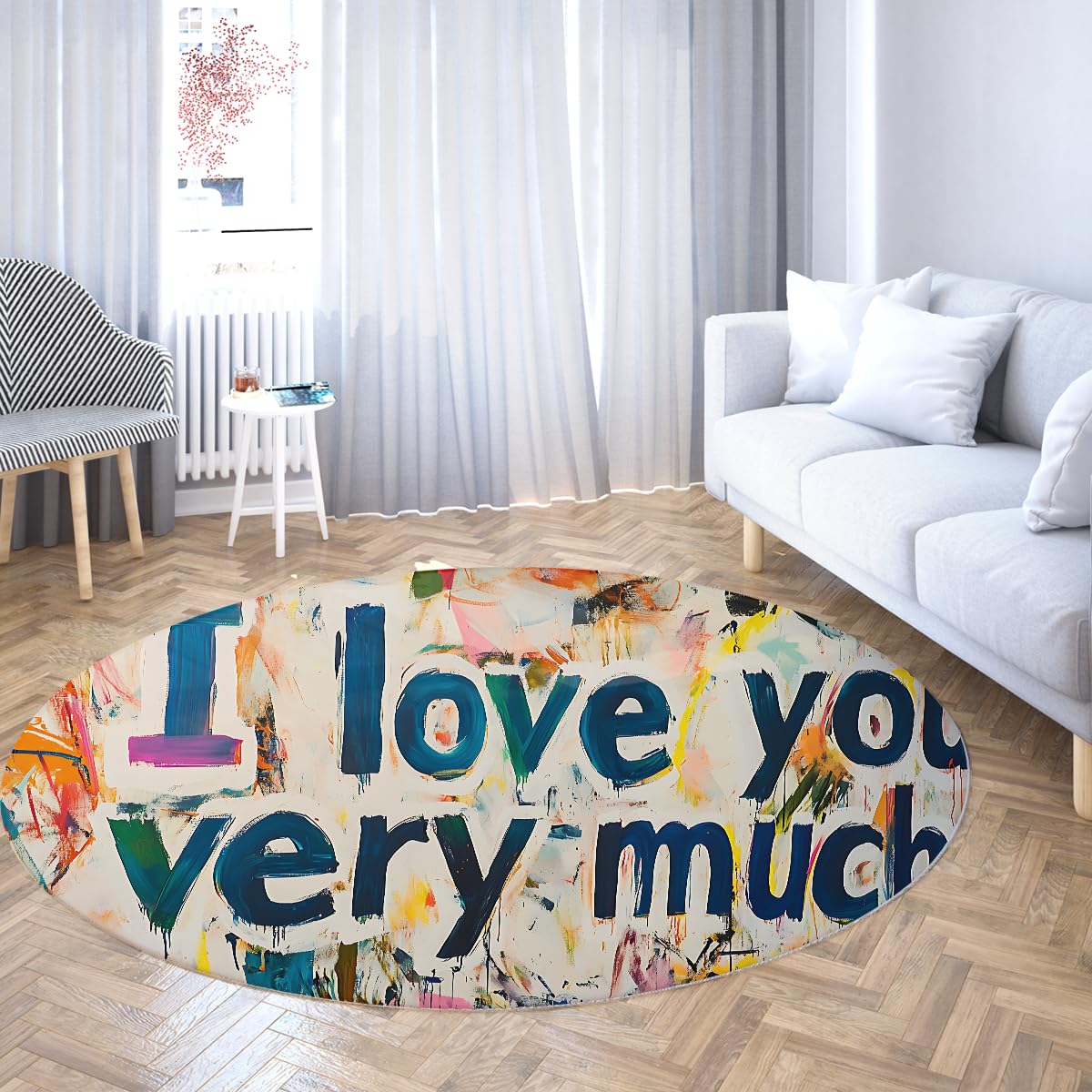 Tapis rond lavable 200cm grand tapis de sol antidérapant avec texte graffiti chambre
