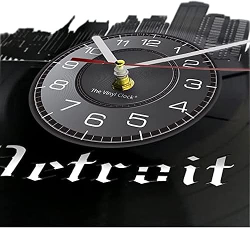 Miniatura 3 de Reloj de pared de vinilo negro de 12 pulgadas América Detroit Skyline Michigan, disco de vinilo, reloj de pared, accesorios de arquitectura, álbum