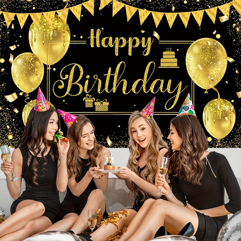 Happy Birthday Banner – Großer Stoffhintergrund Für Geburtstagsfeiern (180x109 Cm), Bunt, Wiederverwendbar