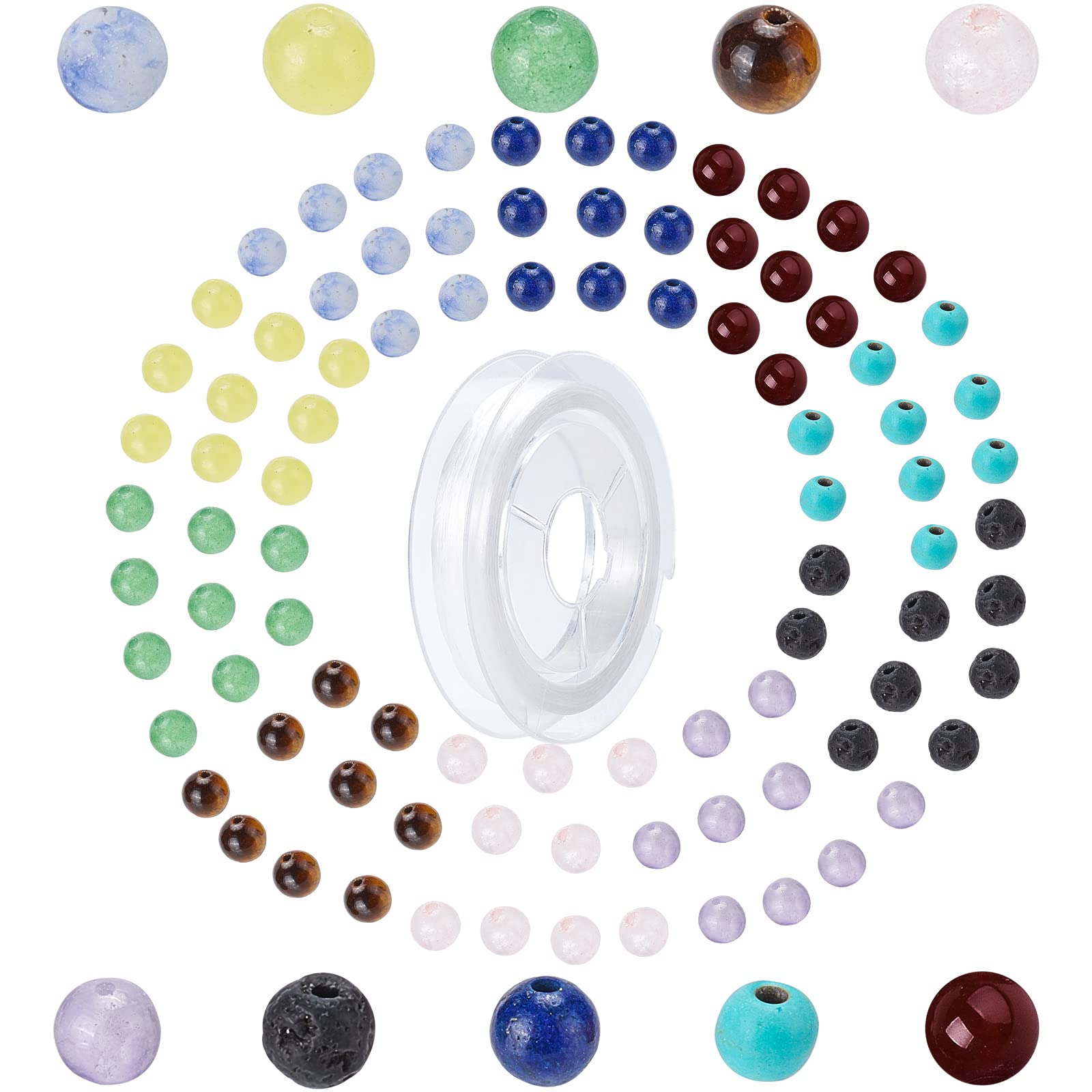 SUNNYCLUE – 100 Perline Di Pietre Naturali Miste 8mm + Filo Elastico E Scatola – Kit Fai Da Te Gioielli