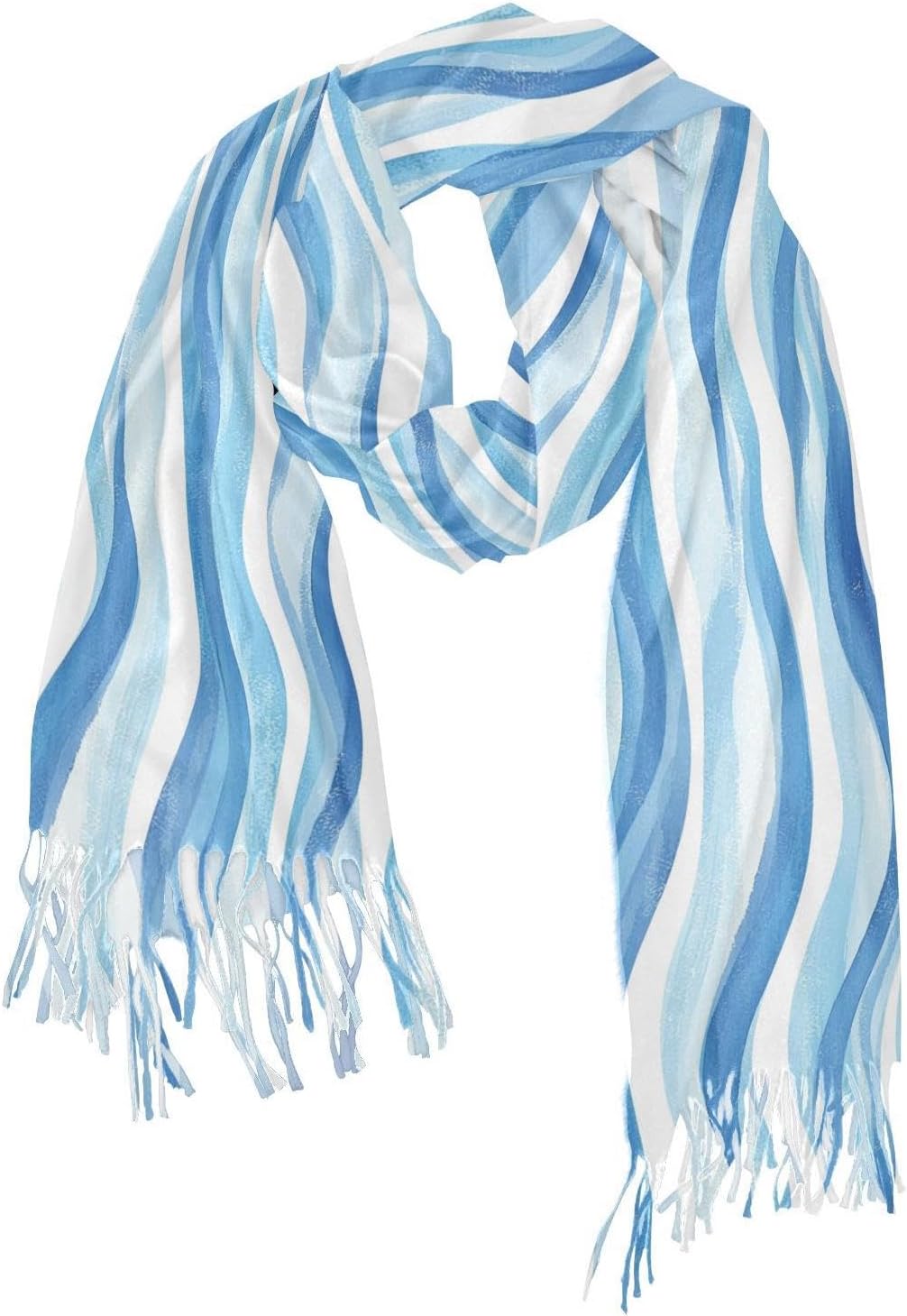 Winter Scarf for Women Watercolor Blue Sea Wave Fashion Tassel Shawl Wraps for Women, Cold Weather Warm Womens Scarves Soft Long Scarf Gifts