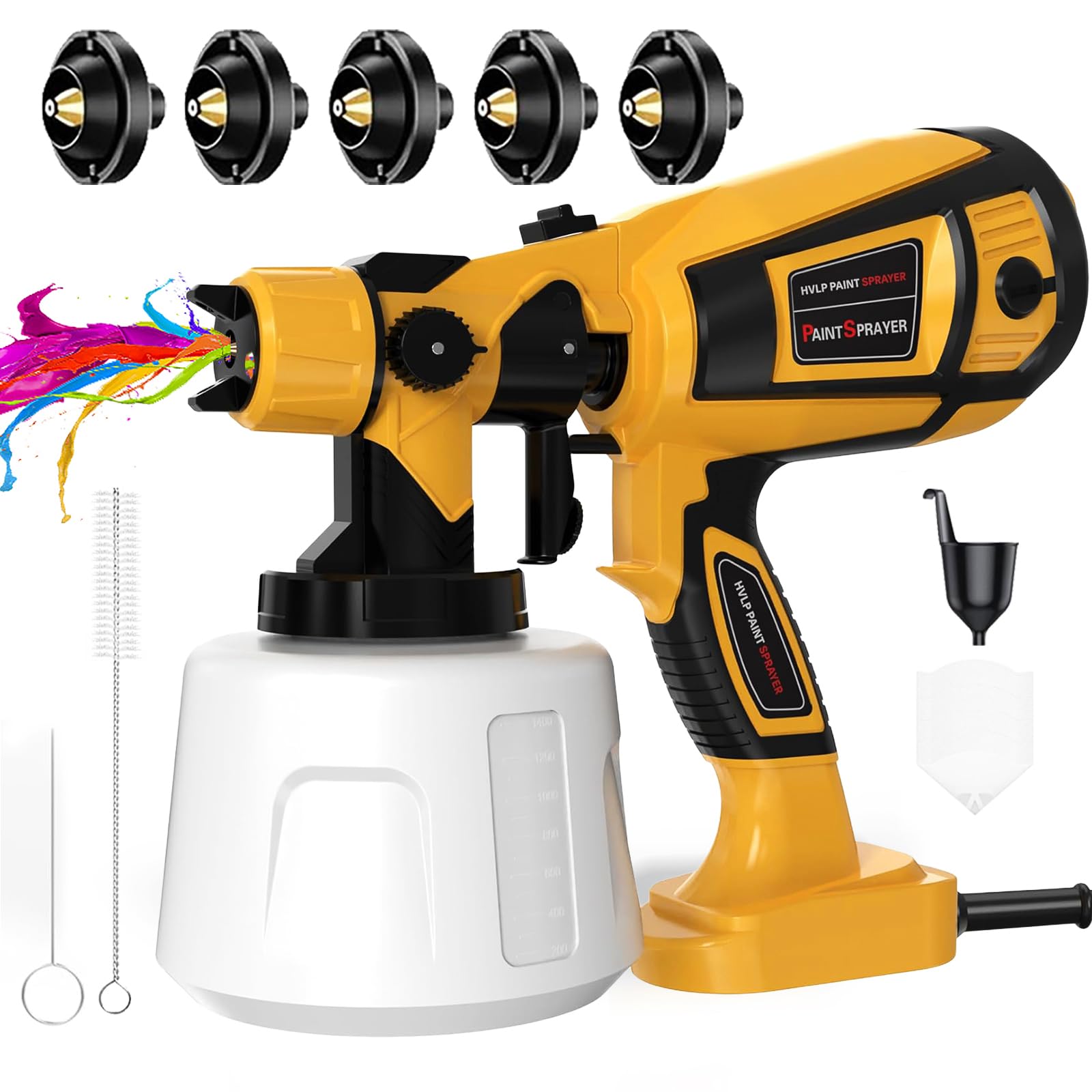 TOPALL Pistola Pintura Electrica,Pistola para Pintar Paredes y Techos,850W 32000PRM 1400ML HVLP Pistola Pintar Electrica Pulverizador de Pintura,con 5 Boquillas y 3 Patrones