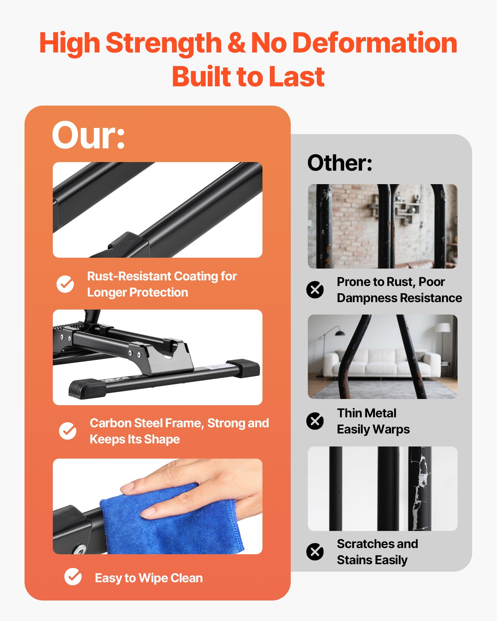 VEVOR Bike Racks 2 Pack, Fits 20 to 29 Inch Mountain & Road Bikes, Alloy Steel Rust-Resistant Bike Floor Stand Rack, Foldable Bicycle Stand for Entryway, Garage, Home Bikes Parking & Storage, Black