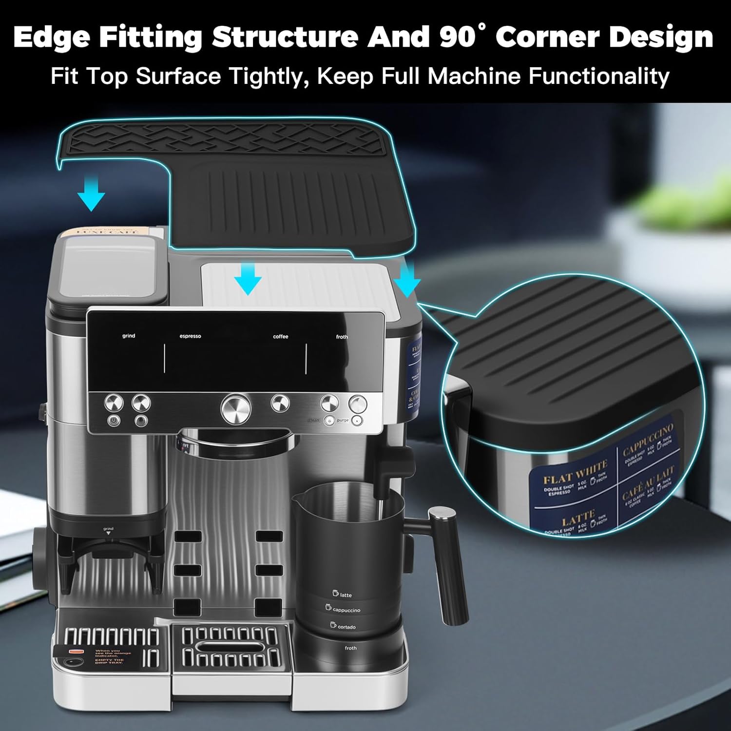 Silicone Top Mat and Coffee Maker Mat for Ninja Luxe Cafe Espresso Machine ES601 – Food Grade Silicone Coffee Bar Mat for Ninja luxe Cafe Accessories – Waterproof Non-Slip Espresso Tamper Mat