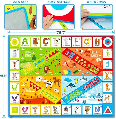 Miniatura 2 de Tapetes de juego para bebés para el suelo, 78.7 x 61.8 pulgadas, antideslizantes, para el tiempo de barriga, tapete educativo ABC con formas del