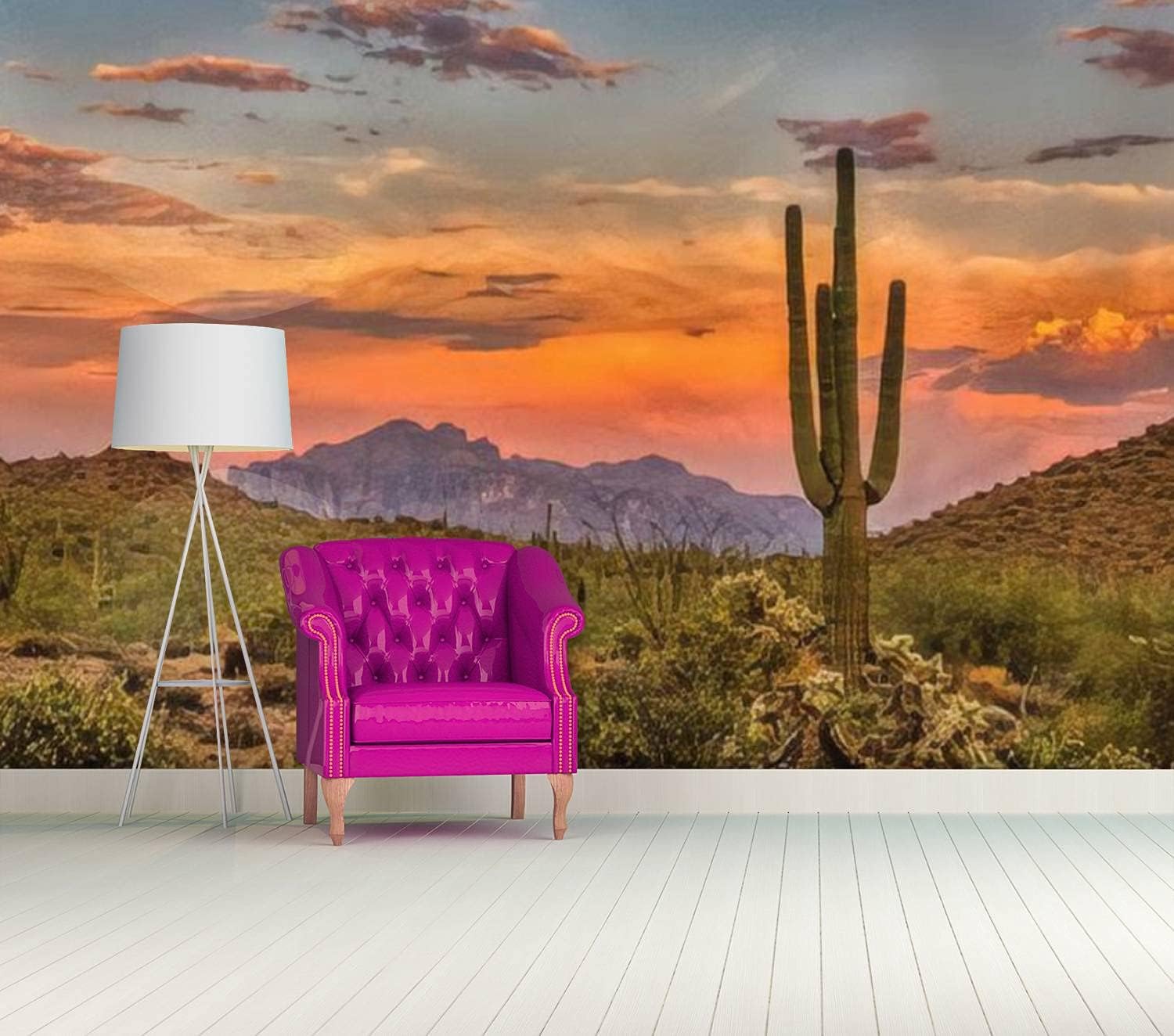 Modern 3D Sunset in The Sonoran Desert Near Phoenix Arizona Wallpaper Stick and Peel Stickers Removable Mural for Living Room Bedroom TV Background