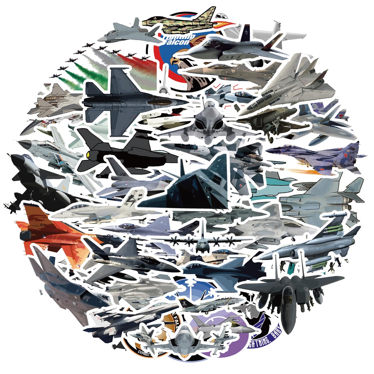 Kampfflugzeug Stickers Set 50 Stück, Graffiti Wasserdichte Vinyl Cute Mermaid Aufkleber für Laptop, Wasserflasche, Reisekoffer, Handyhülle, iPad, Tagebuch, Scrapbook, Kinder Jugendliche
