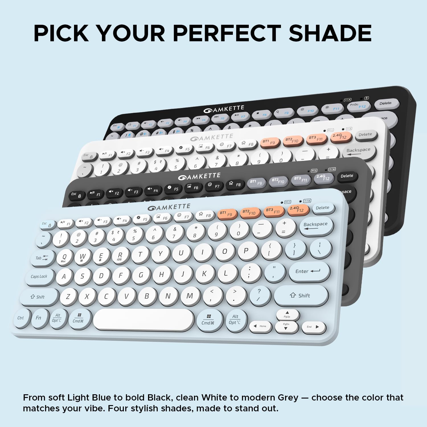 Amkette New and Improved Optimus BT 4 in 1 Multi Device Wireless Keyboard/Bluetooth Keyboard | One Click Device Switching and AI Access for Windows, MacOs, Android and iOS, Dual OS Layout (Blue) 19 71aY5d jL6L. SL1500