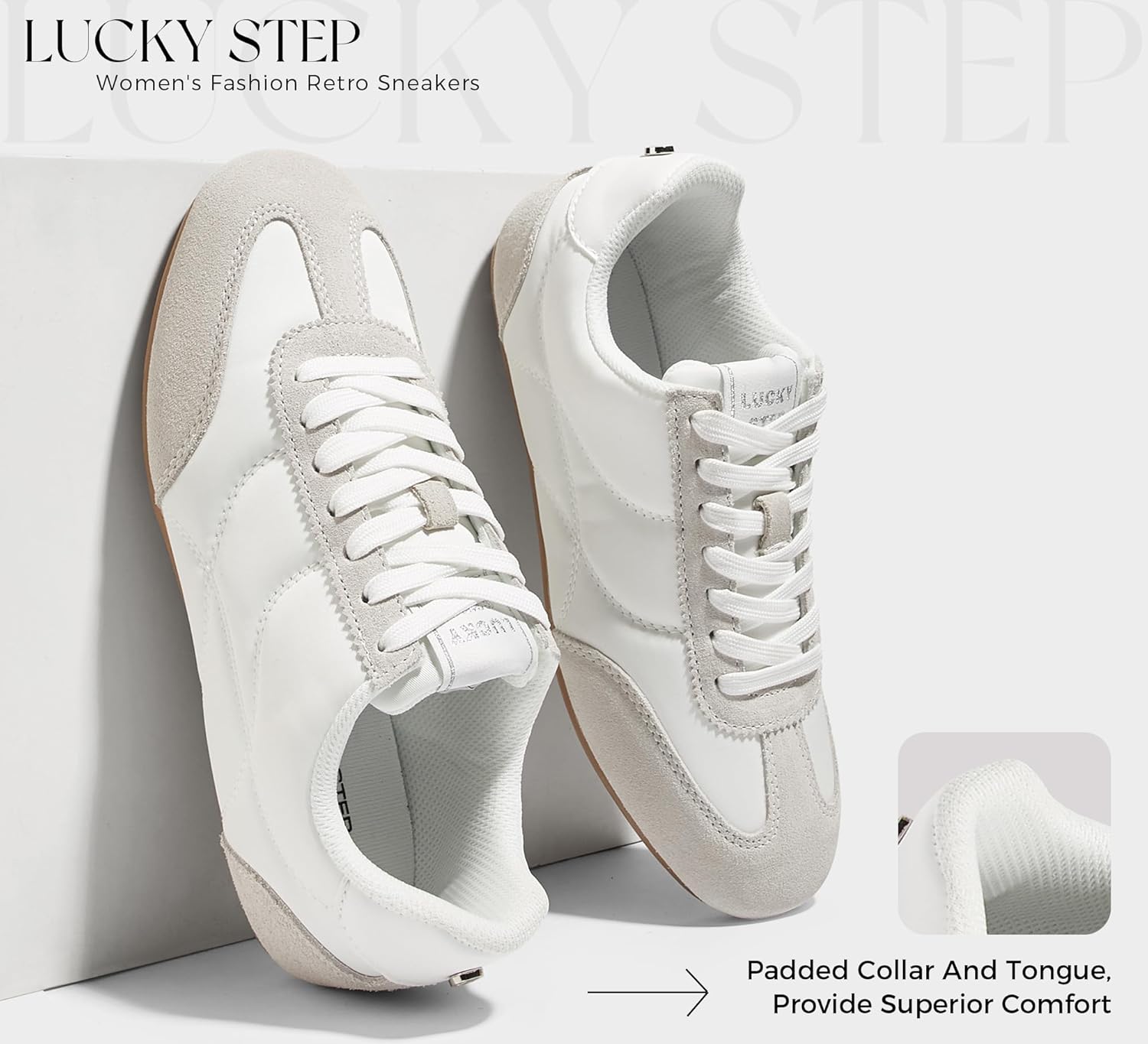 LUCKY STEP Women's Retro Fashion Sneakers Thin Sole Tennis Casual Anti-Slip Cow Suede Running Trainer Gym Trendy Classic Comfortable Lightweight Walking Shoes - Image 3