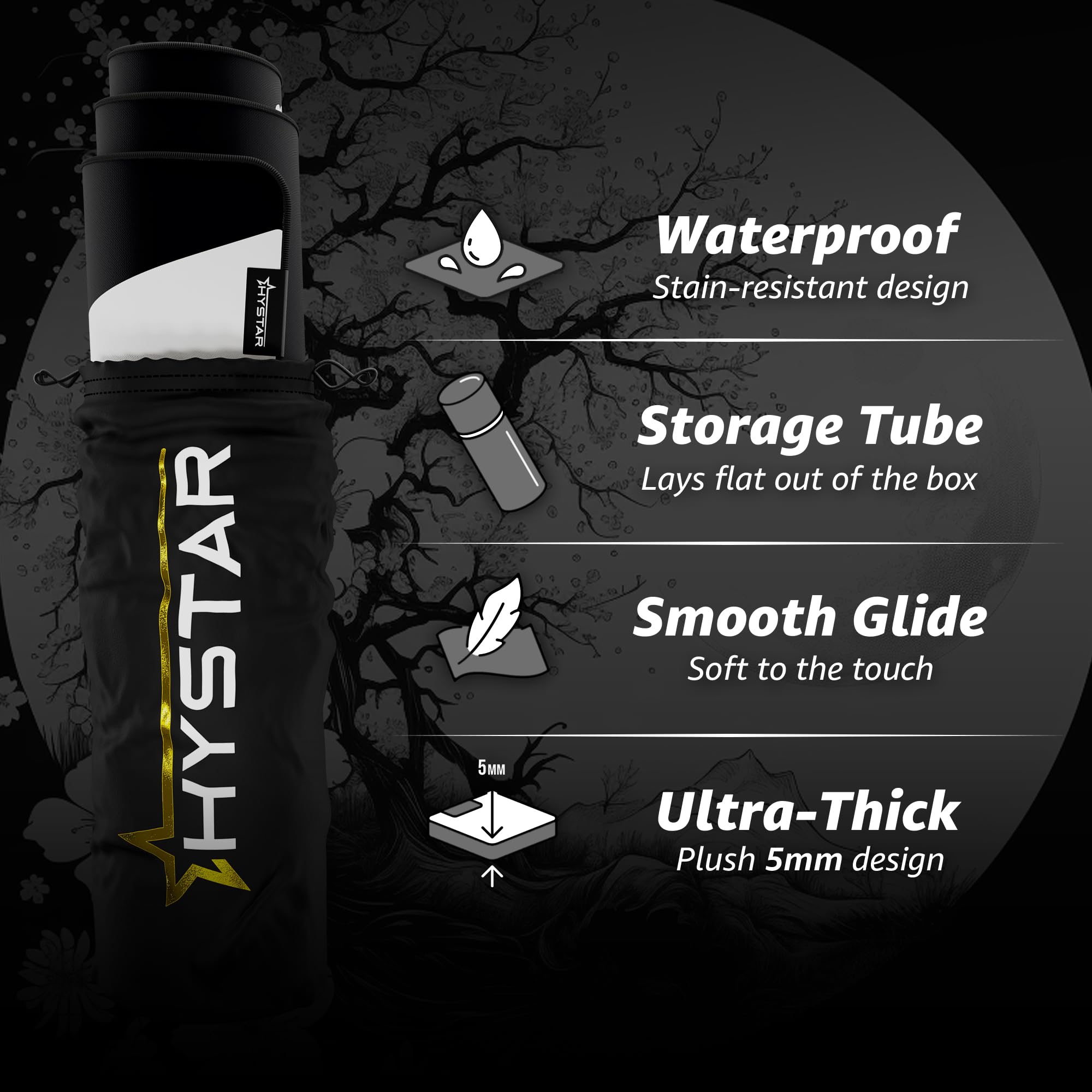 Hystar Tappetino per mouse da gioco esteso | XXL 91,4 x 40,6 cm | Spessore 5 mm, superficie impermeabile, tessuto in poliestere liscio e base in gomma naturale | Yin Yang
