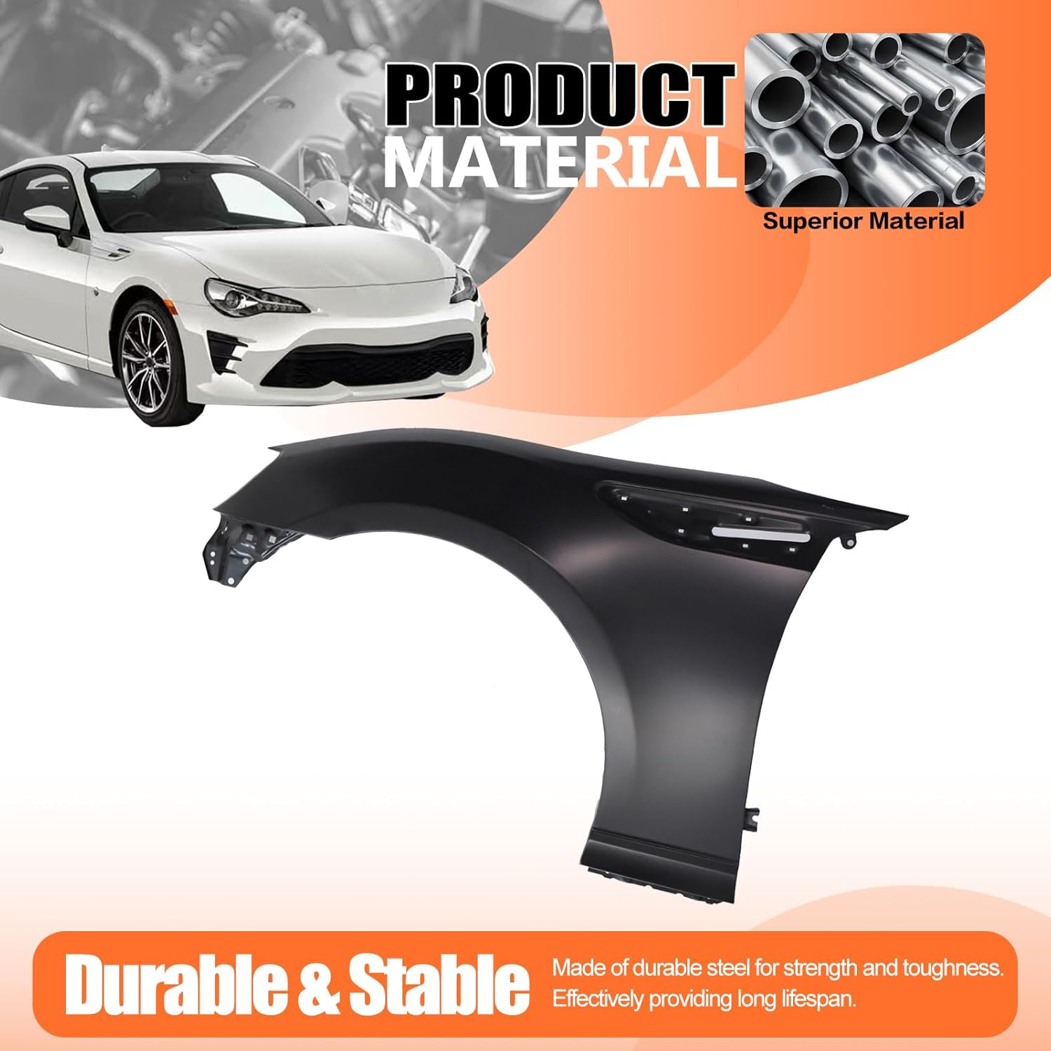 JX RACING Front Fender Compatible with Scion FR-S Base 2013-2016 Compatible with Toyota 86 2017-2020 Left Side Quarter Panel Repair W/Side Molding Hole for SU00301391 SC1240108