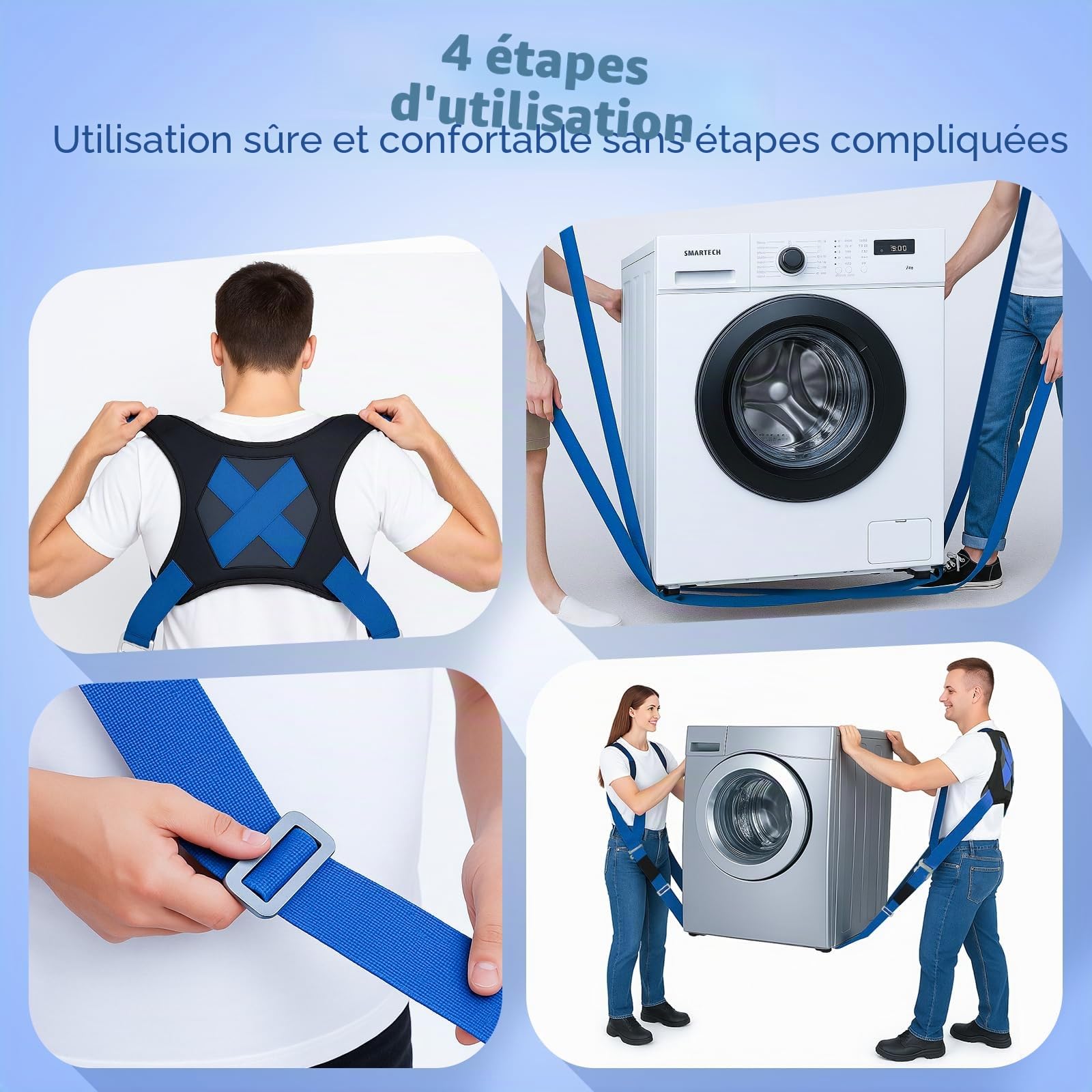 Sangle Déménagement et Levage 2 Personnes: Harnais d'Épaule Soutien Dorsal | Système de Levage Haute Résistance pour Déplacer Appareils Électroménager Meubles Matelas 880lbs, Réglable Polyester 1.6-3.4m