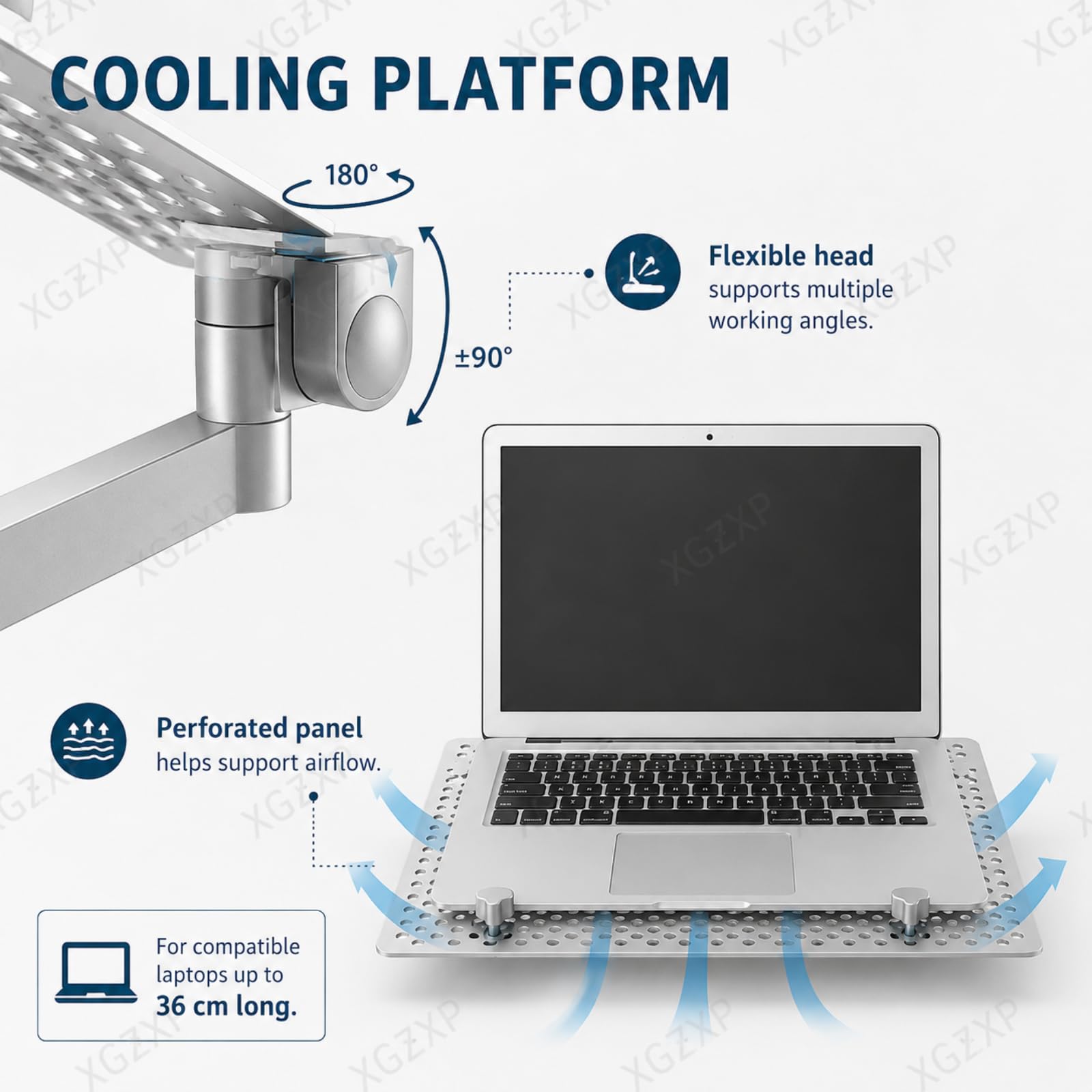 Support Mural Pliable pour Ordinateur Portable, avec Plateau pour Souris, Rotation sur 3 Axes, Capacité De Charge 8 Kg, Plateforme De Refroidissement Ventilée, pour Chambres, Bureaux, Usines.
