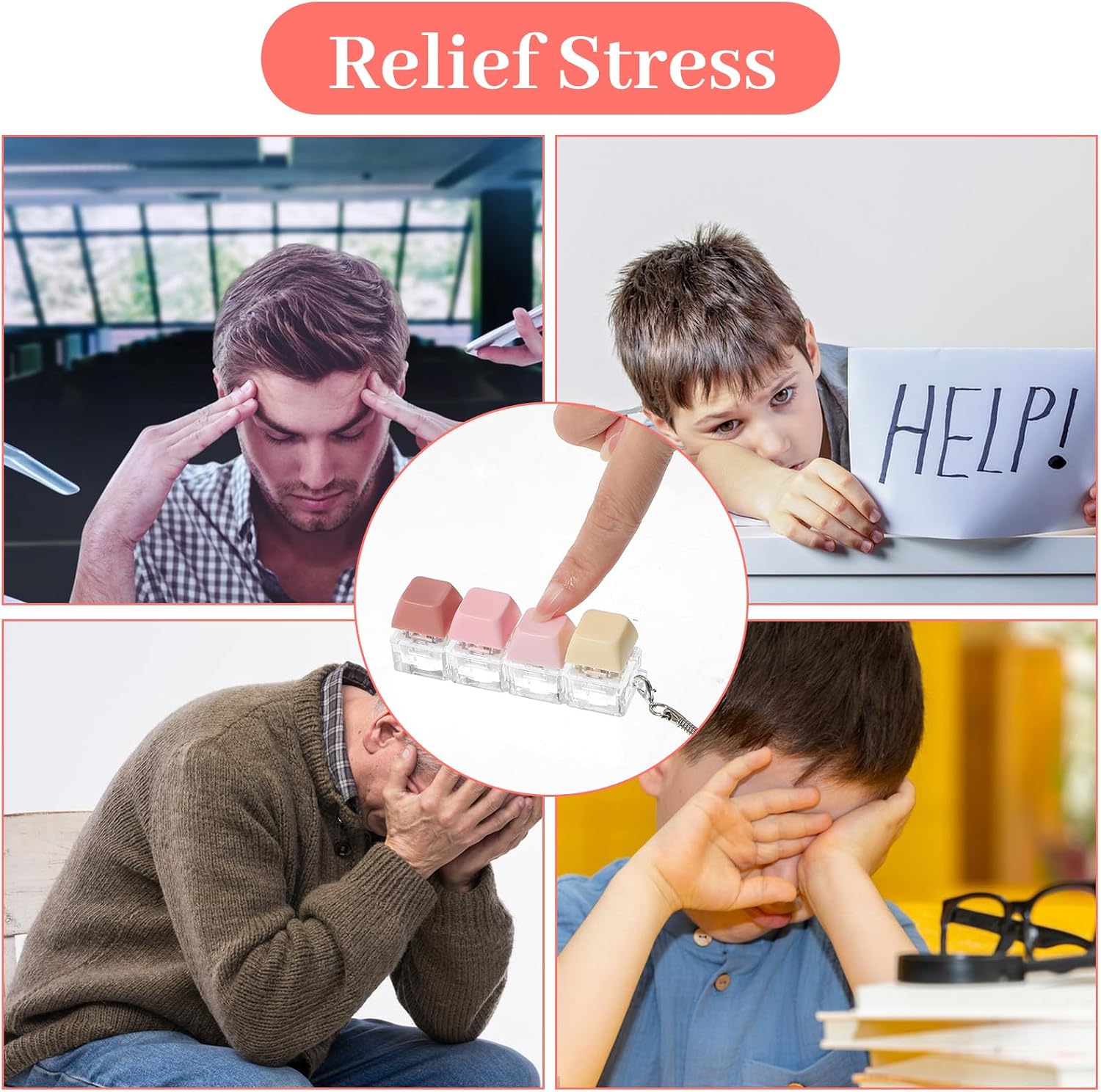 Keyboard Fidget Toy 2 Pcs Keyboard Fidget Keychain 4-in-1 Keyboards Decompression Button Finger Clicker Toys Sensory Fun Toys Button Stress Relief Fidgets Gifts to Relieve Stress for Adults