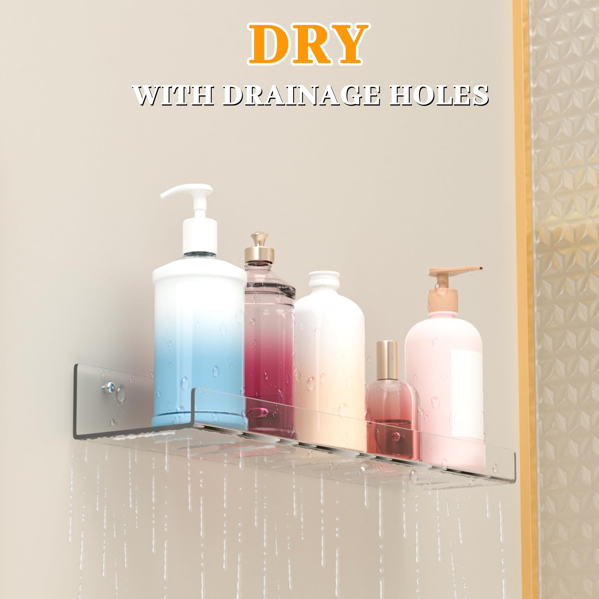 LAZYROSY 6 Pack Floating Shelves – Clear Acrylic/PET Wall-Mounted No Drill Storage with Adhesive, Invisible Bathroom & Bedroom Shelving for Kitchen, Living Room, Transparent Decor