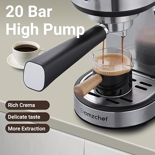 Miniatura 5 de AMZCHEF Máquina de café espresso profesional de 20 bares, cafetera de café espresso de acero inoxidable con filtros de pared dobles y controles