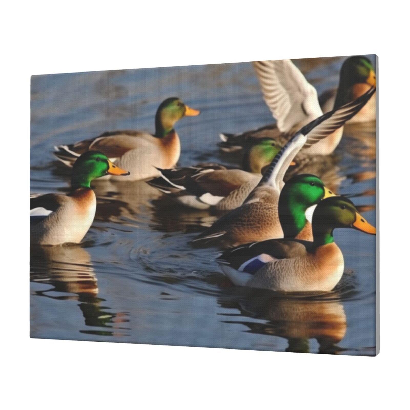 YKLJG Mallard Ducks Printed Canvas Wall Art 40x30 CM Decorative Artworks Pictures Print Painting Framed Artwork for Bedroom, Living Room & Office