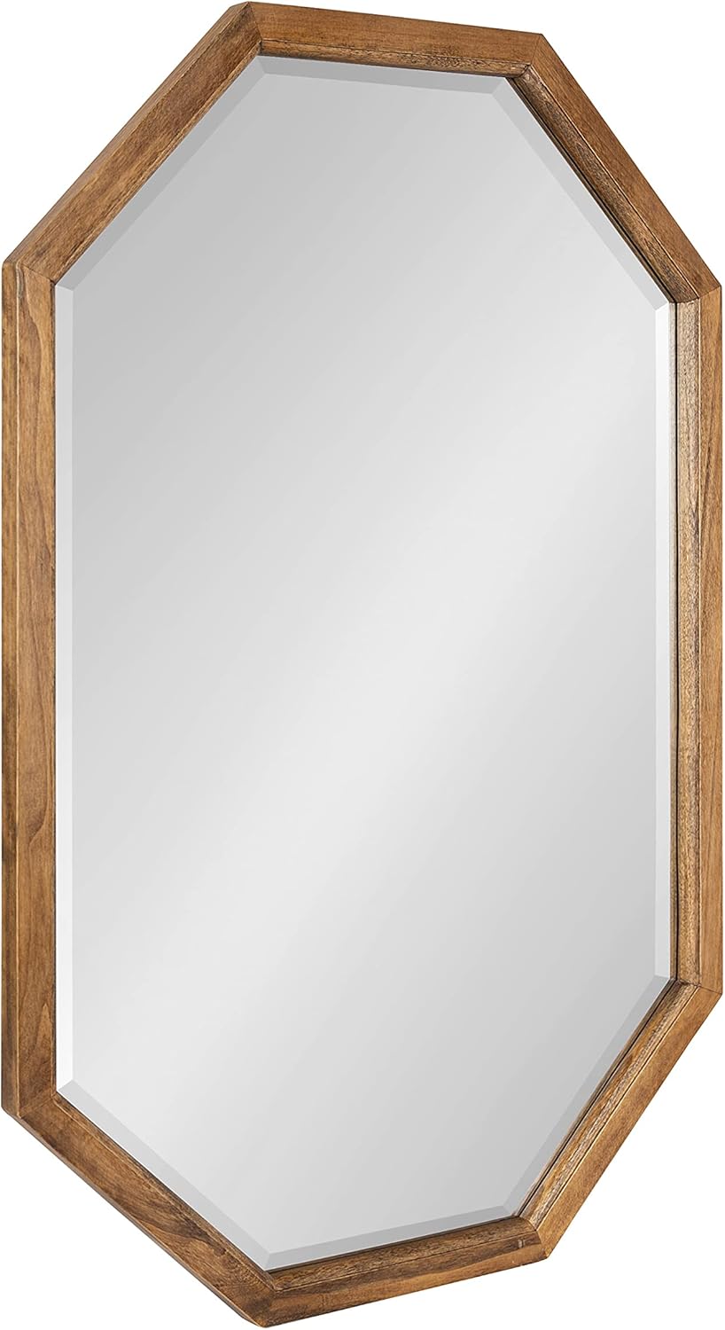 Kate and Laurel Hogan Farmhouse Octagon Wood Wall Mirror; 24 x 36; Rustic Brown; Traditional Inspired Geometric Wall Decor