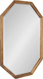 Kate and Laurel Hogan Farmhouse Octagon Wood Wall Mirror, 24 x 36, Rustic Brown, Traditional Inspired Geometric Wall Decor