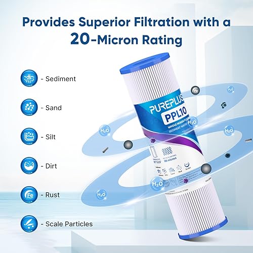 Miniatura 5 de PUREPLUS Filtro de sedimento plisado para toda la casa de 20 micrones de 10 x 2.5 pulgadas para agua de pozo, cartucho de repuesto para sistema