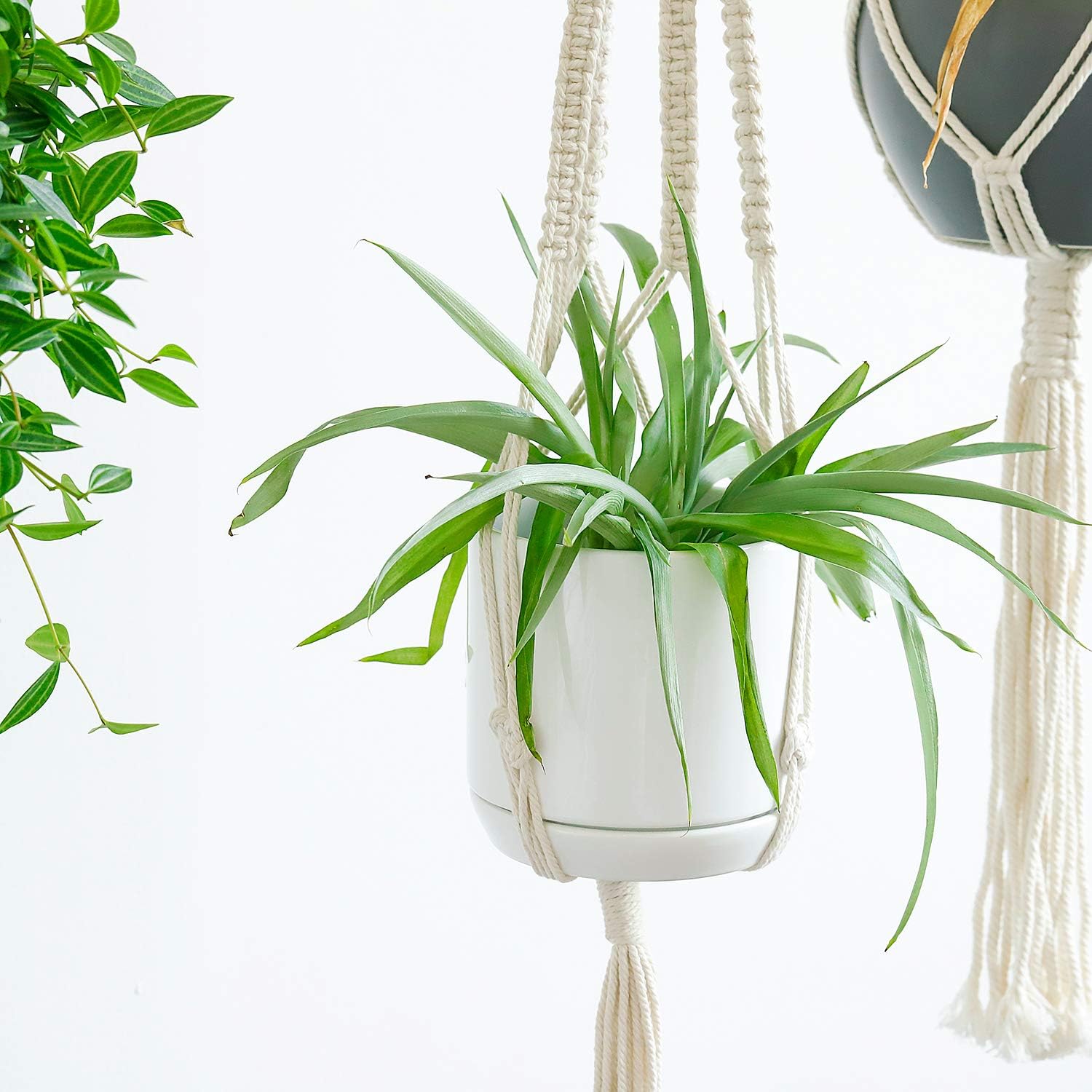 White Planter Pots for Plants Indoor - 6.6 + 5.1 + 4.2 Inch Modern Home Decor Ceramic Flower Pots Indoor Bonsai Container with Drainage Holes & Saucer(Plants Not Included)