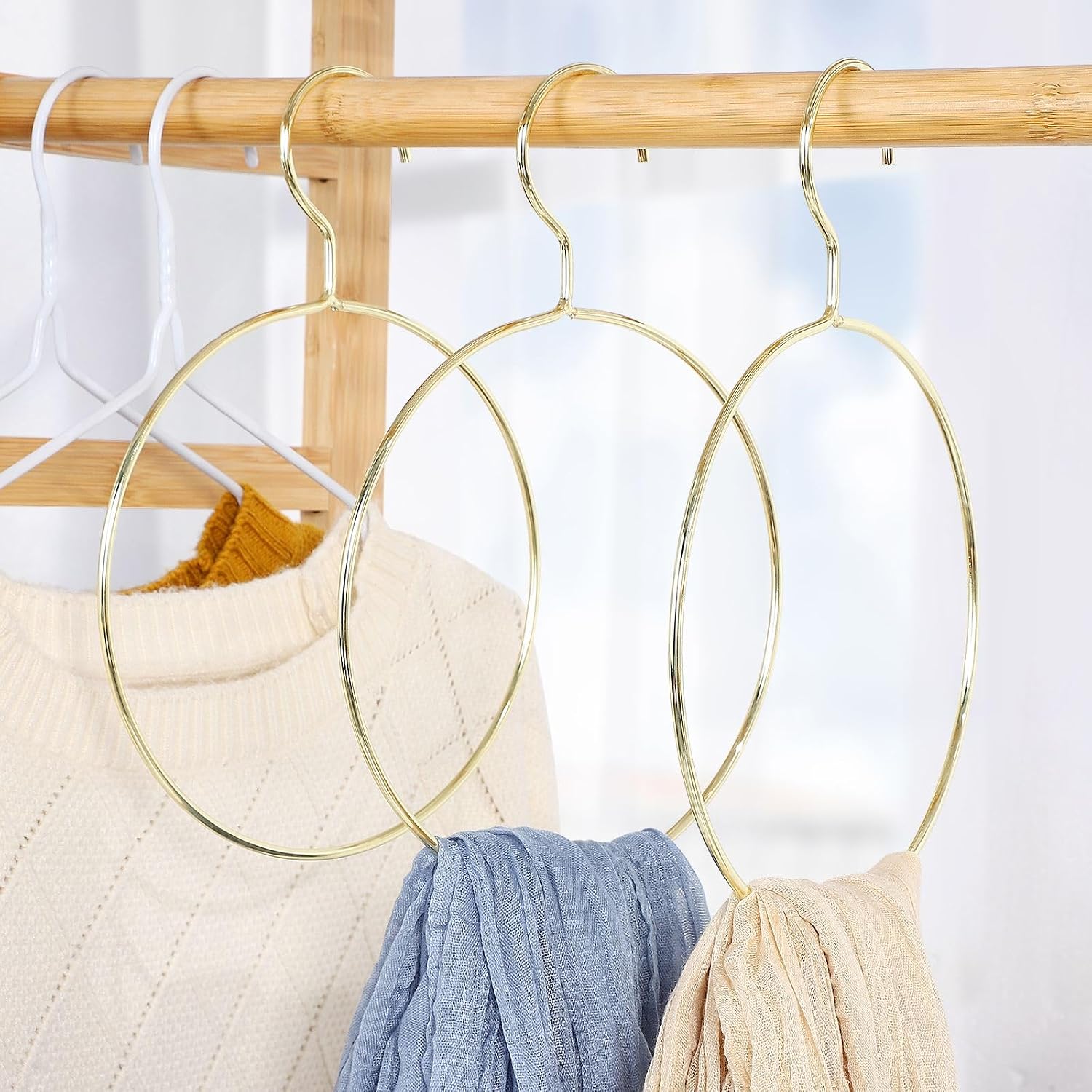 Creative Round Hangers Metal Fashion Clothes Racks Wardrobe Home Closet Accessories Scarf Tie Holder,Golden