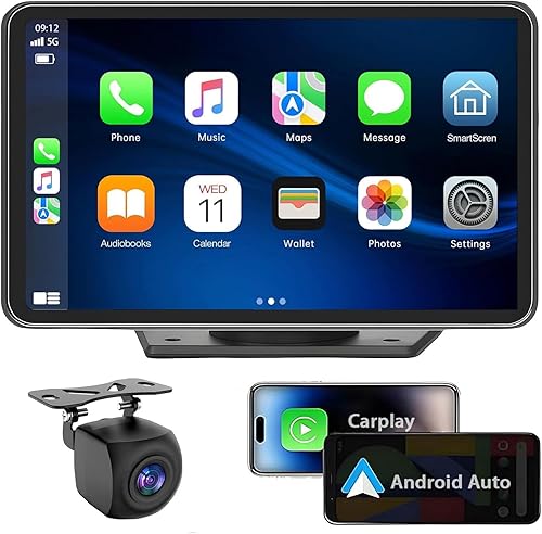 Apple Carplay portátil de 7 pulgadas, pantalla táctil inalámbrica de doble DIN, compatible con Apple Carplay y Android Auto, estéreo para automóvil