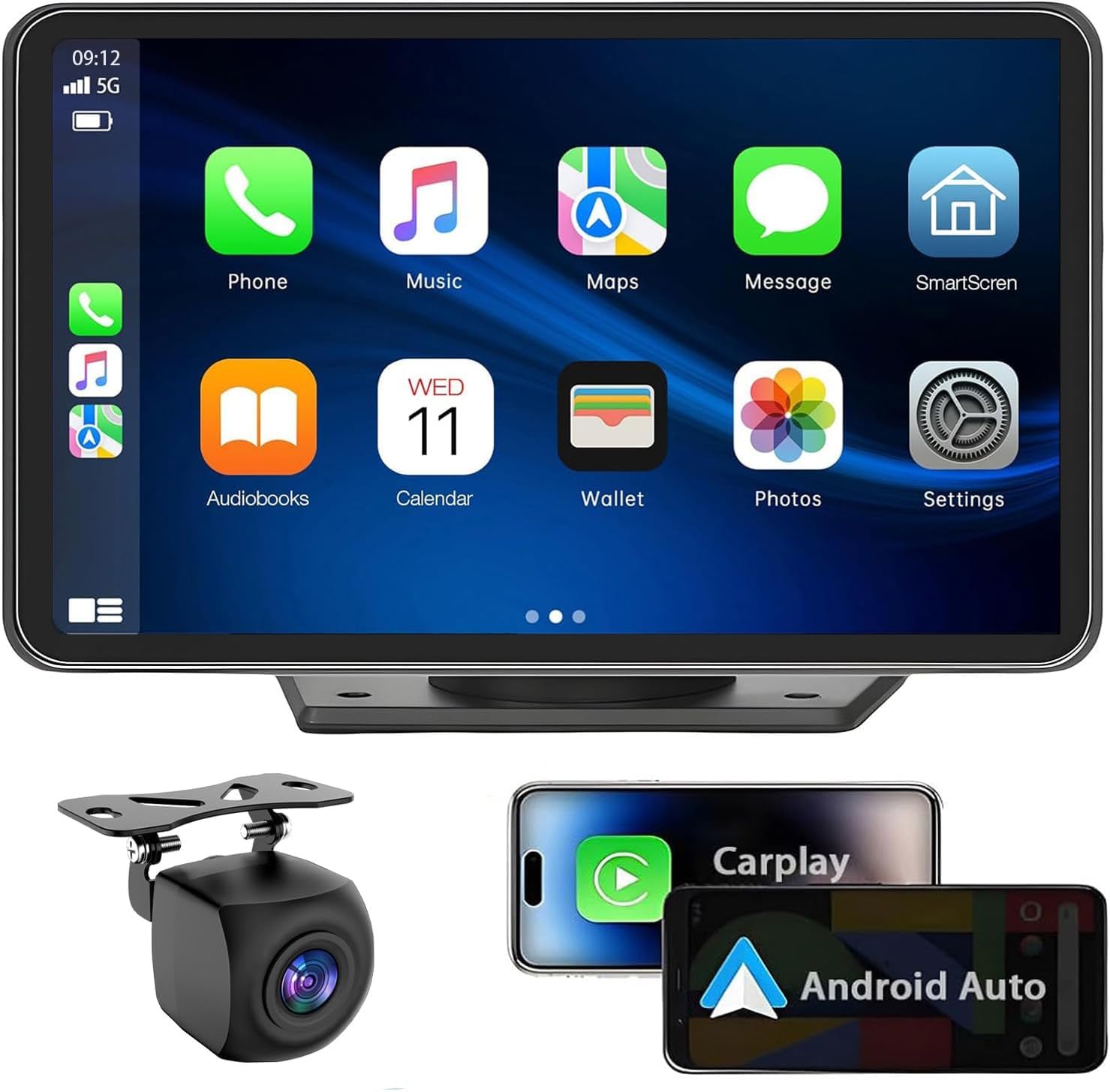 Carplay Wireless Portable Touchscreen Car Stereo Bluetooth Voice Control 7" for Apple Car Play & Android Auto Car Audio HD Screen with 1080p Backup Camera GPS Navigation/Mirror Link Fits All Cars