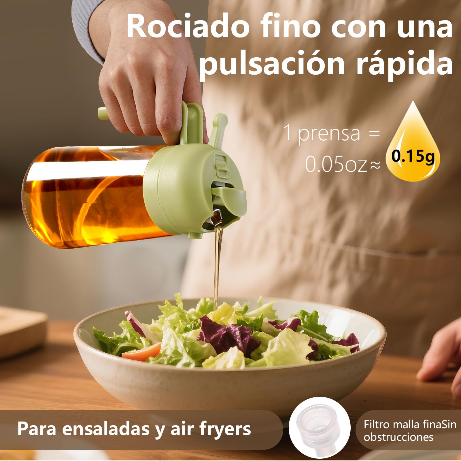 SWEET VIEW 470ml 2 en 1 Dispensador de Aceite y Pulverizador de Aceite, Vertedor Dispensador de Aceite de Oliva para, Cocina, Cocinar,Freidora de Aire,Ensalada, Barbacoa (Verde) — view 3