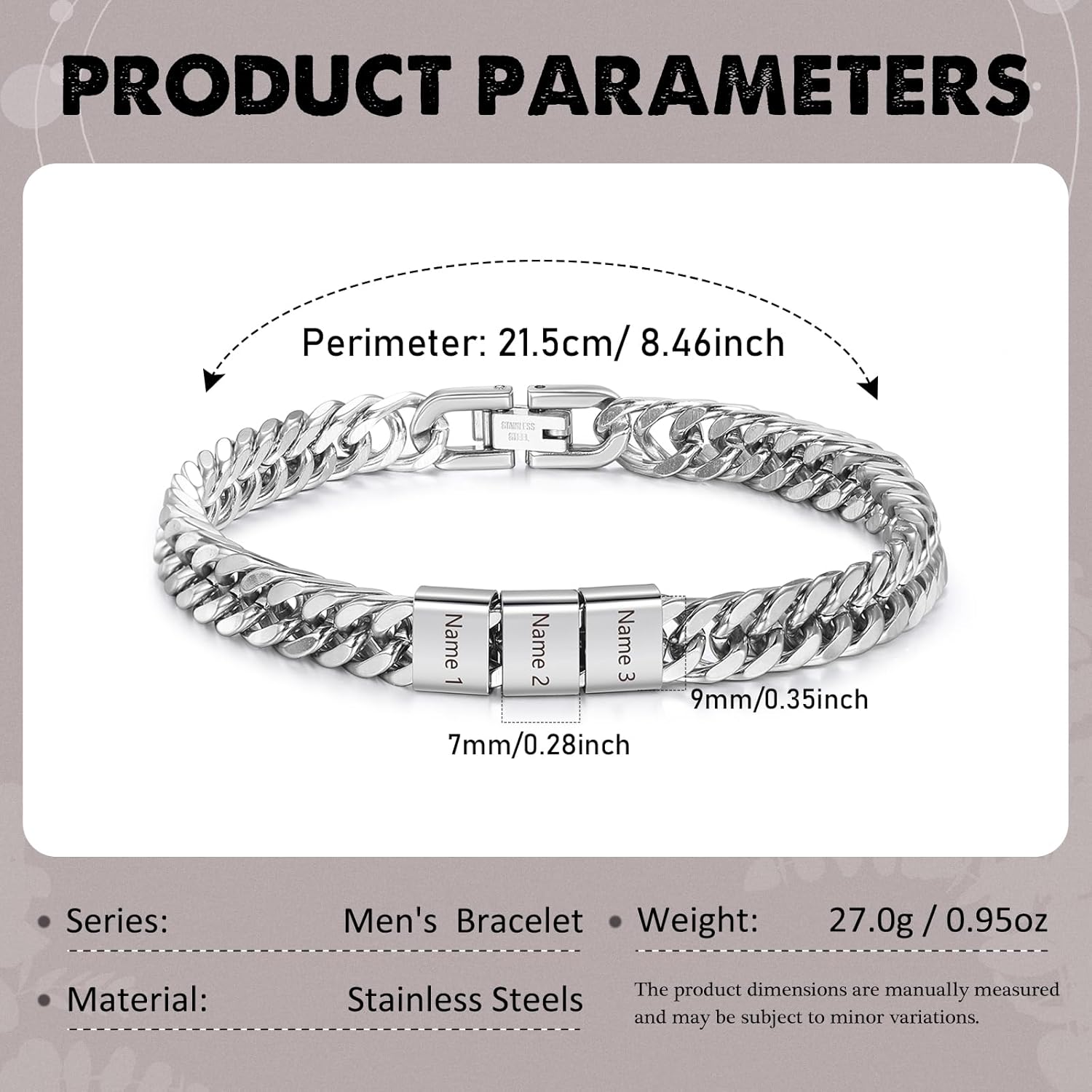 Personalized Bracelet for Men Stainless Steel Custom Name Bracelets Gifts for Dad Husband Son Boyfriend